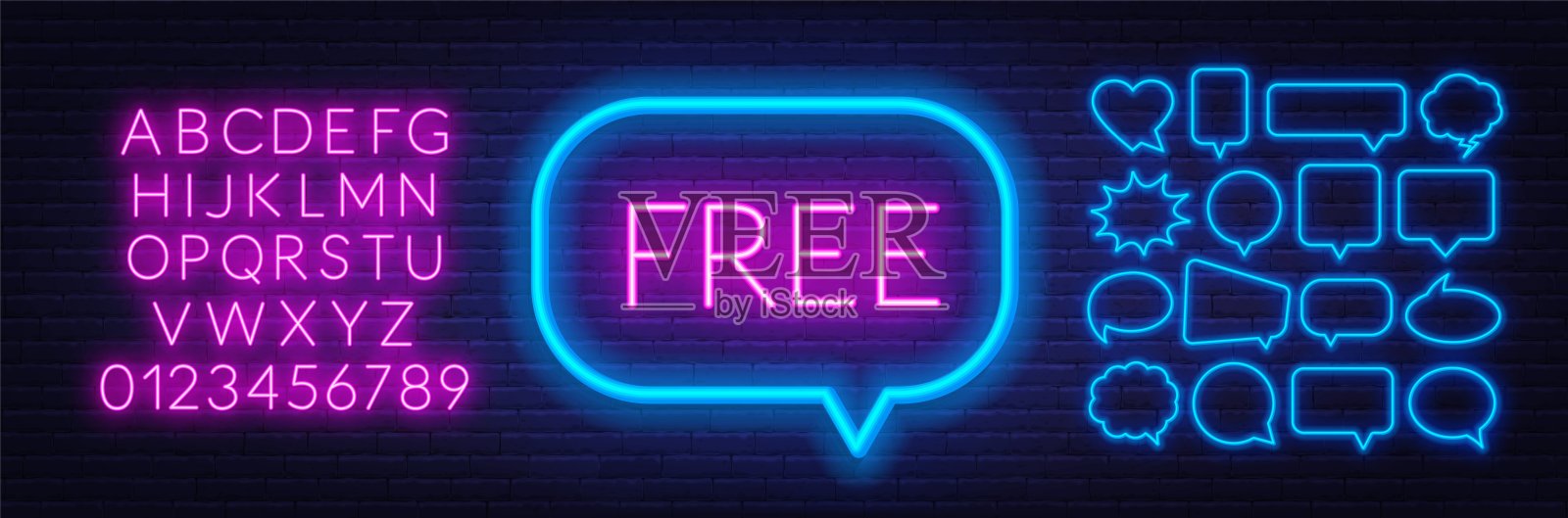 黑色背景上的免费霓虹灯。插画图片素材