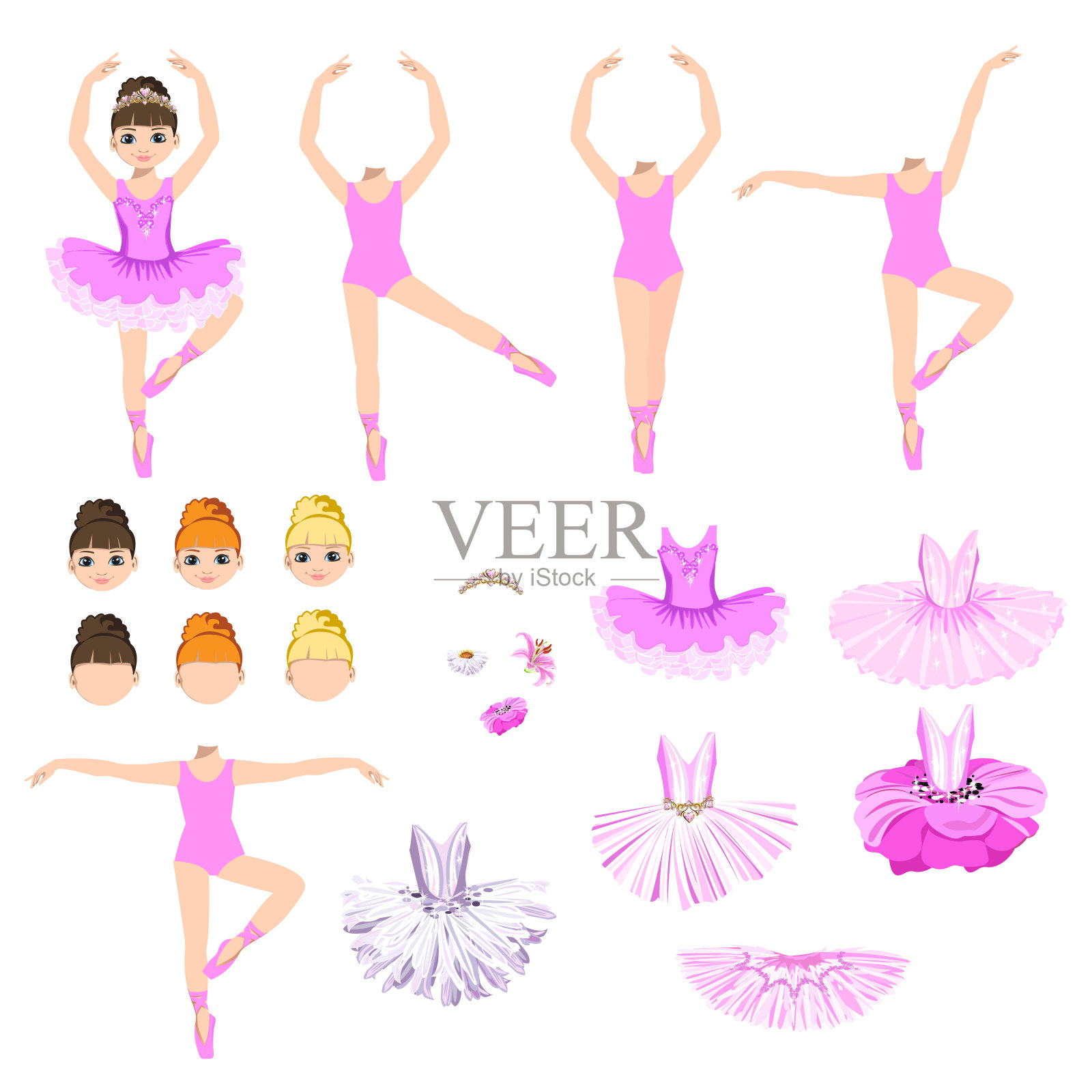 穿着一套裙子的可爱小芭蕾舞演员插画图片素材