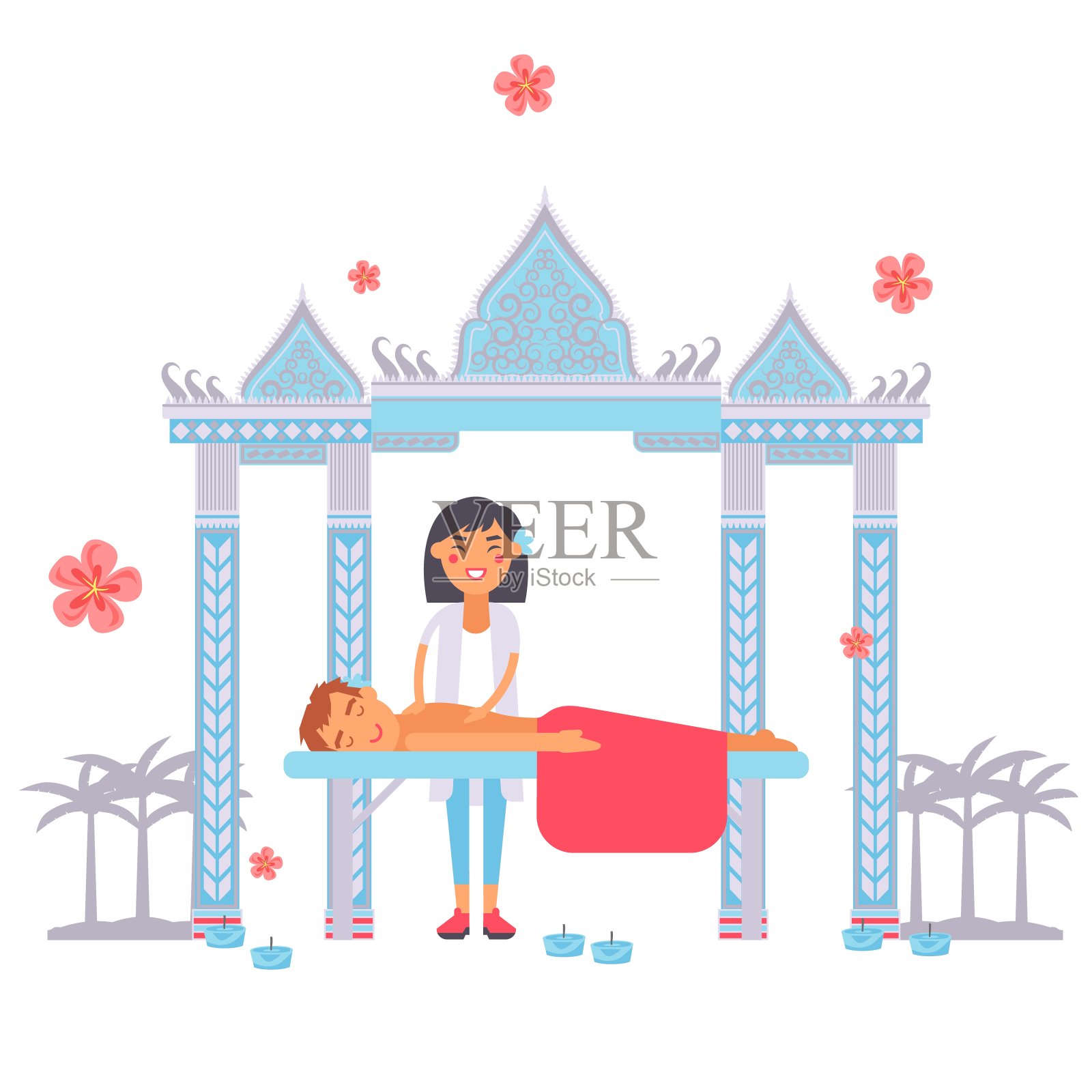 传统的东方亚洲按摩放松保健治疗矢量插图插画图片素材