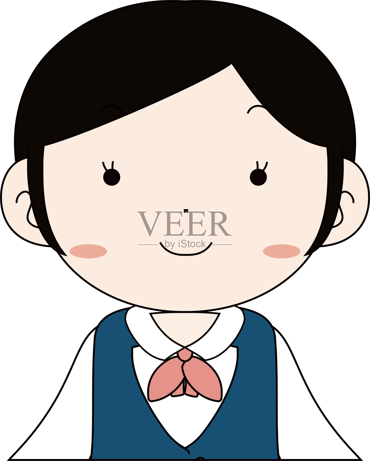 可爱的姿势可爱的黑发女银行职员上半身插画图片素材