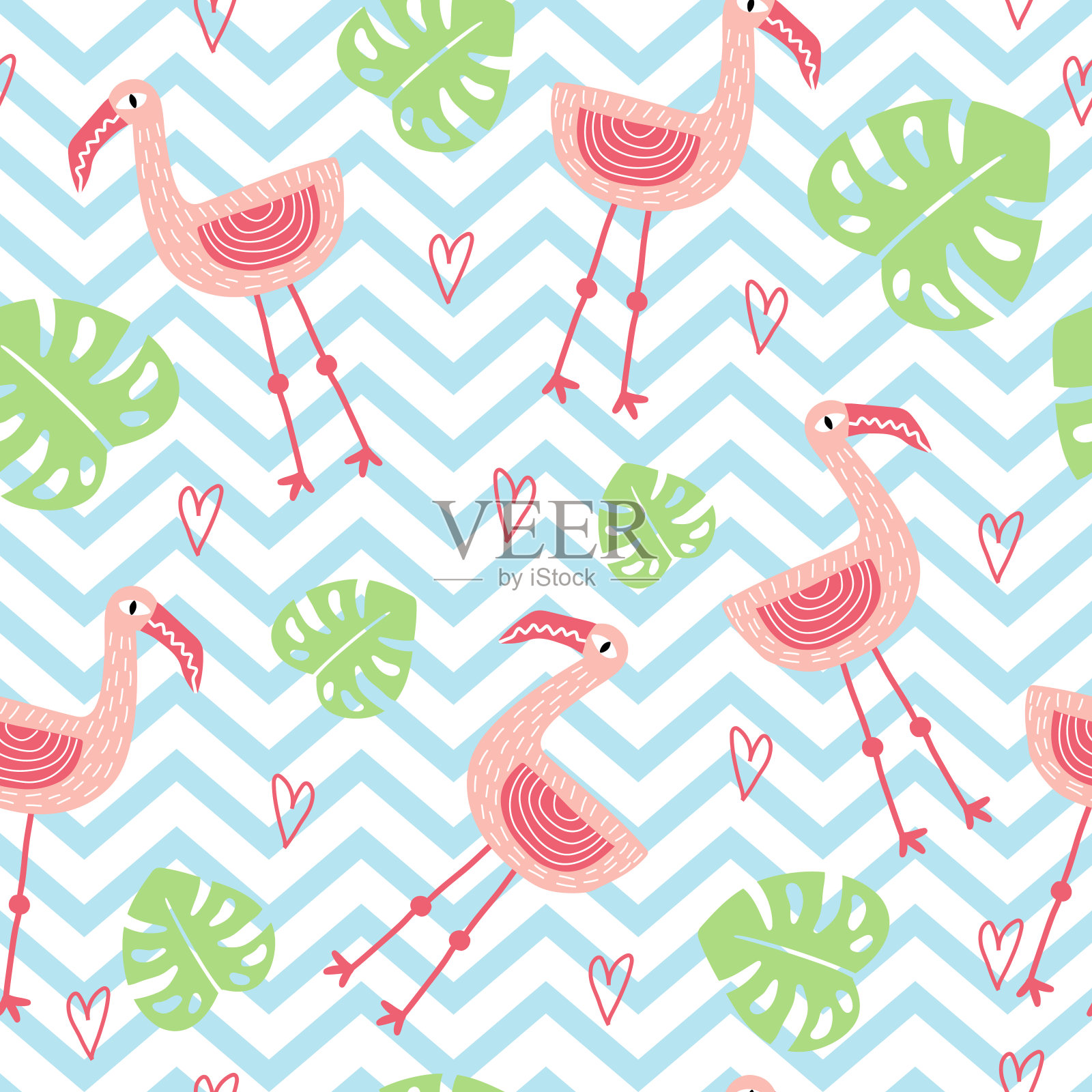 无缝婴儿背景与粉红色火烈鸟矢量插图插画图片素材
