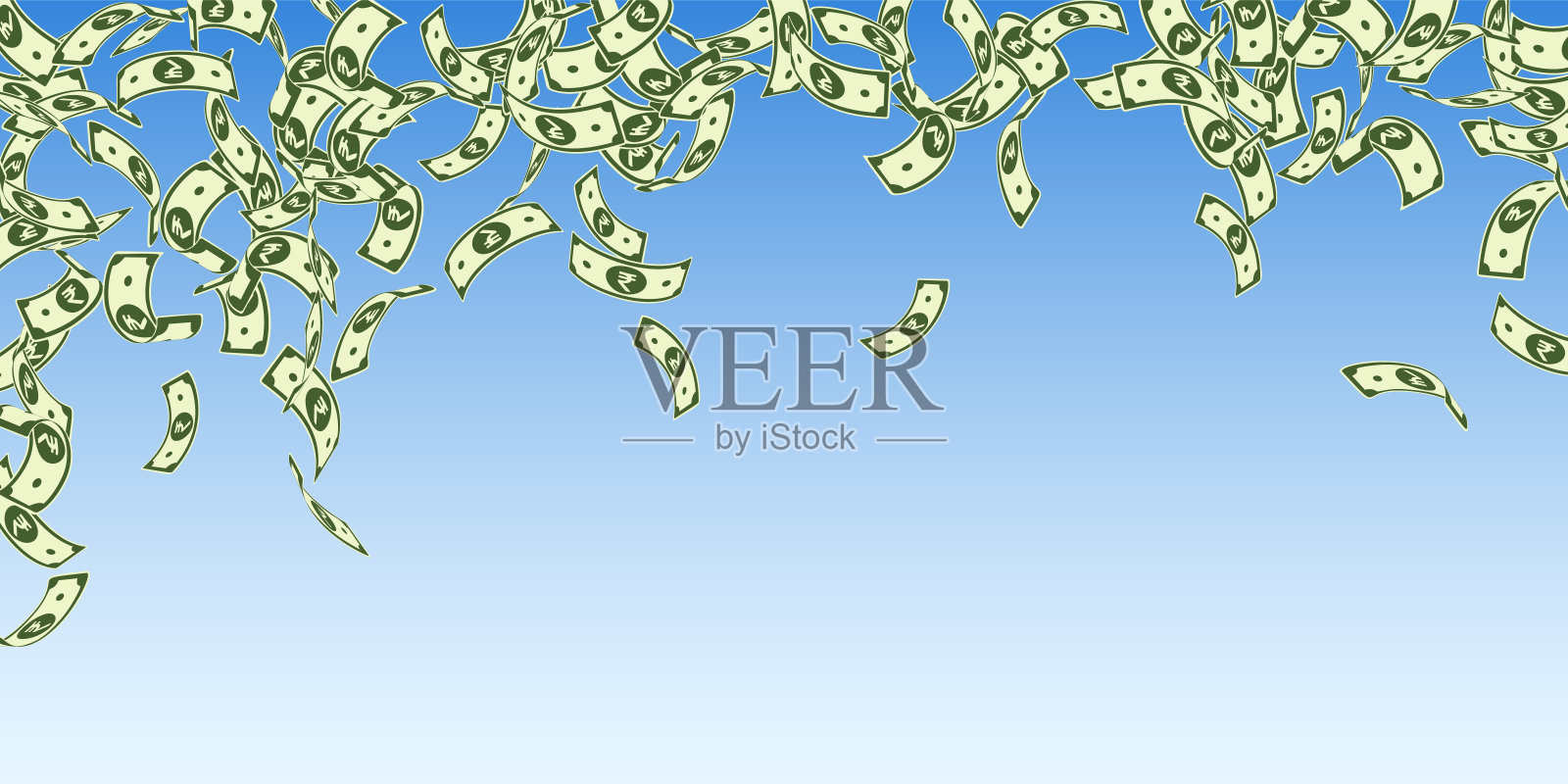 印度卢比贬值。浮动的印度卢比票据插画图片素材