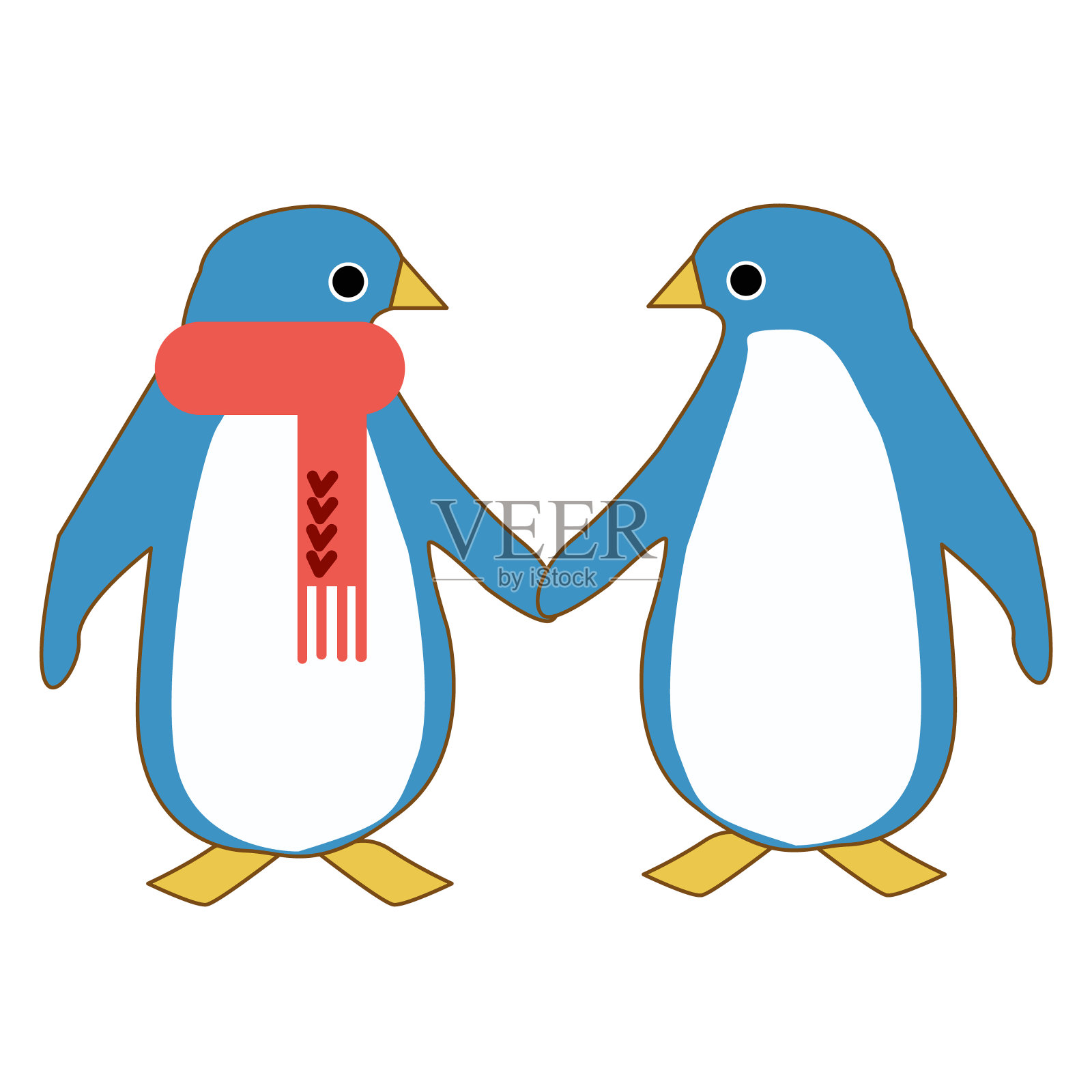 两只企鹅手牵手的插图插画图片素材
