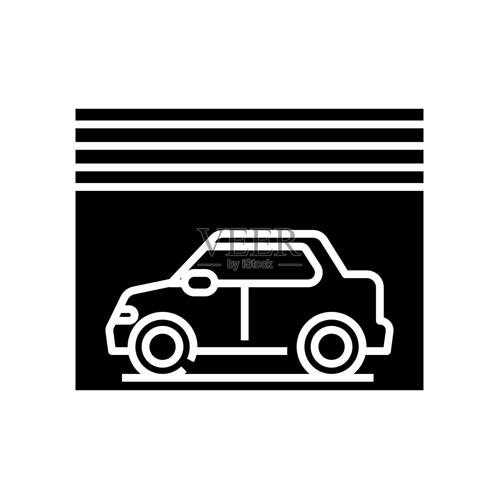 汽车车库黑色图标，概念插图，矢量平面符号，象形符号插画图片素材