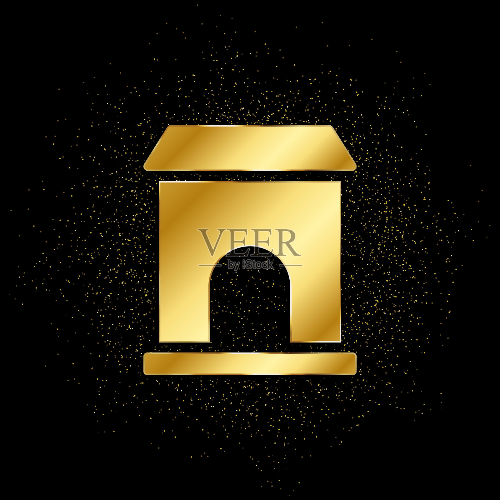 建筑，大学的黄金图标。矢量插图的金色粒子背景。孤立矢量符号符号-教育图标黑色背景插画图片素材