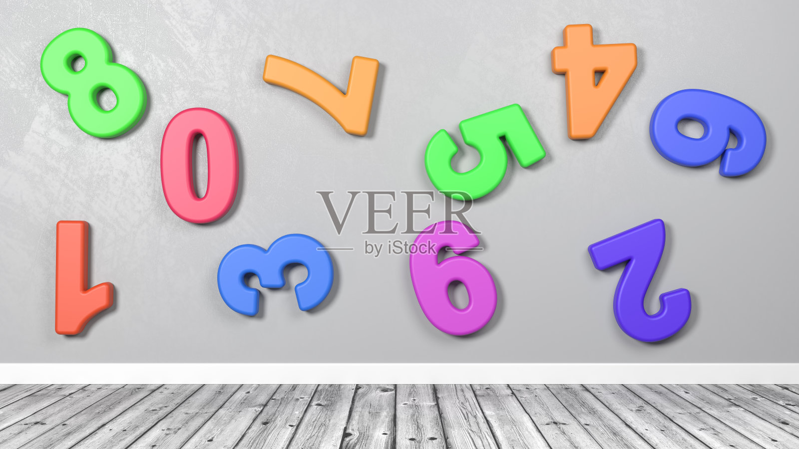 木地板房间里靠墙的3D彩色数字照片摄影图片