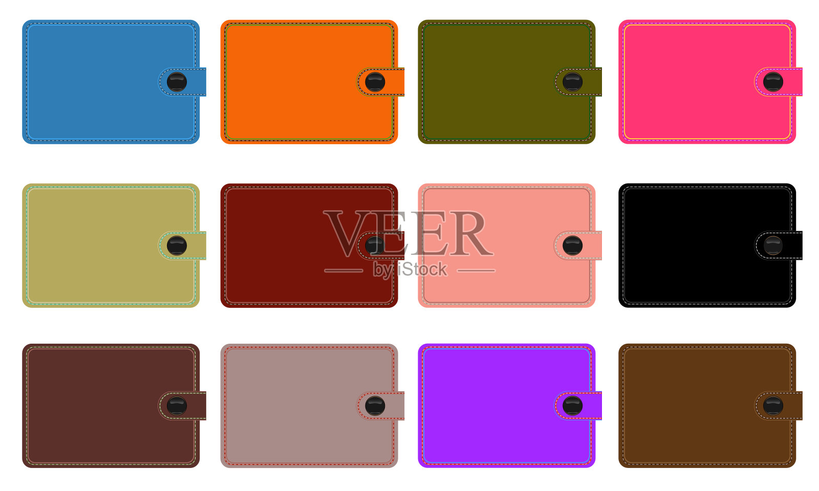 一套彩色钱包。矢量图模板插画图片素材