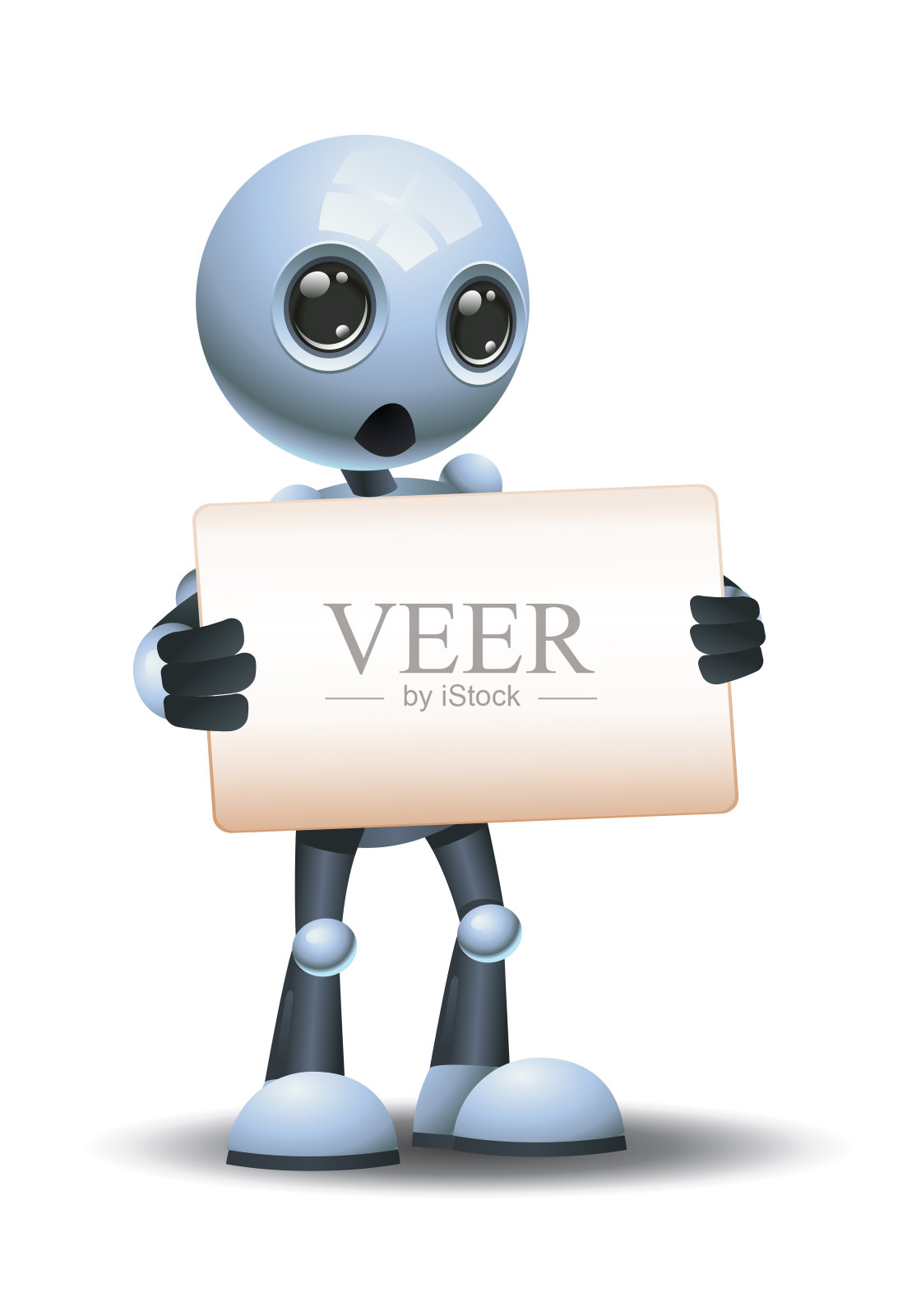 三维插图的小机器人休克，同时持有业务空白符号沟通插画图片素材