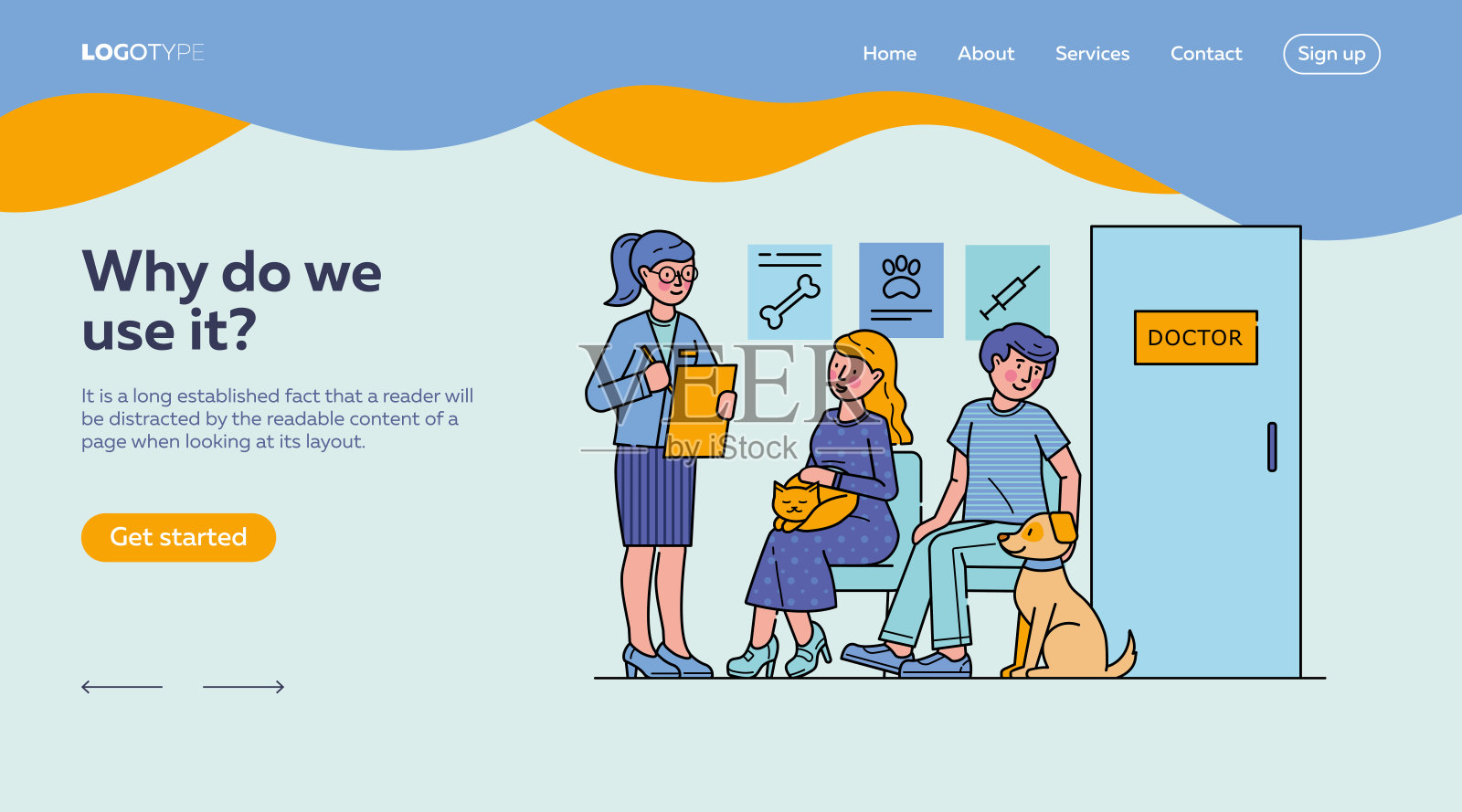 带着宠物排队等医生的人插画图片素材