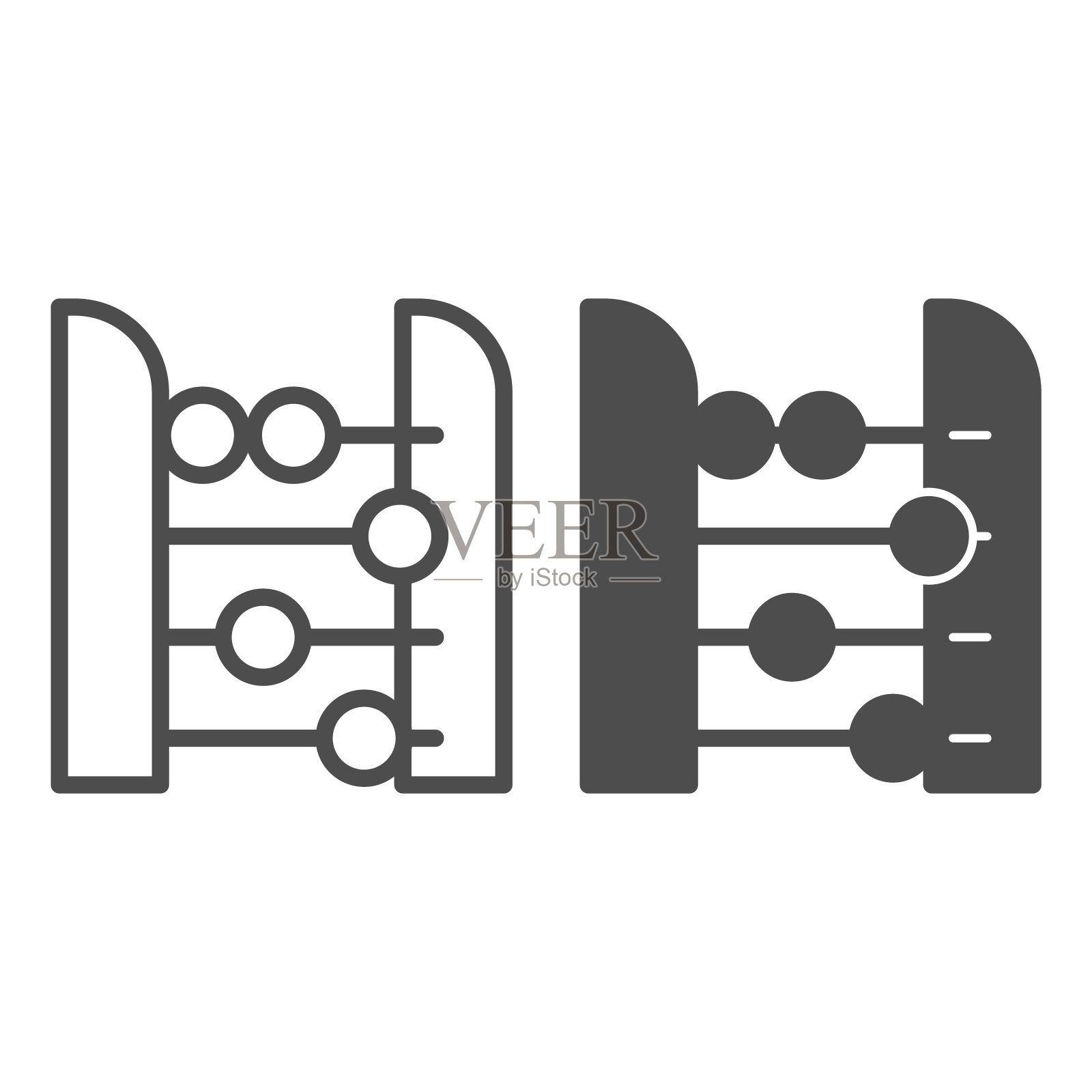 珠算线和实体图标。会计和算术工具，复古计数器。教育矢量设计理念，轮廓风格象形文字上的白色背景。图标素材