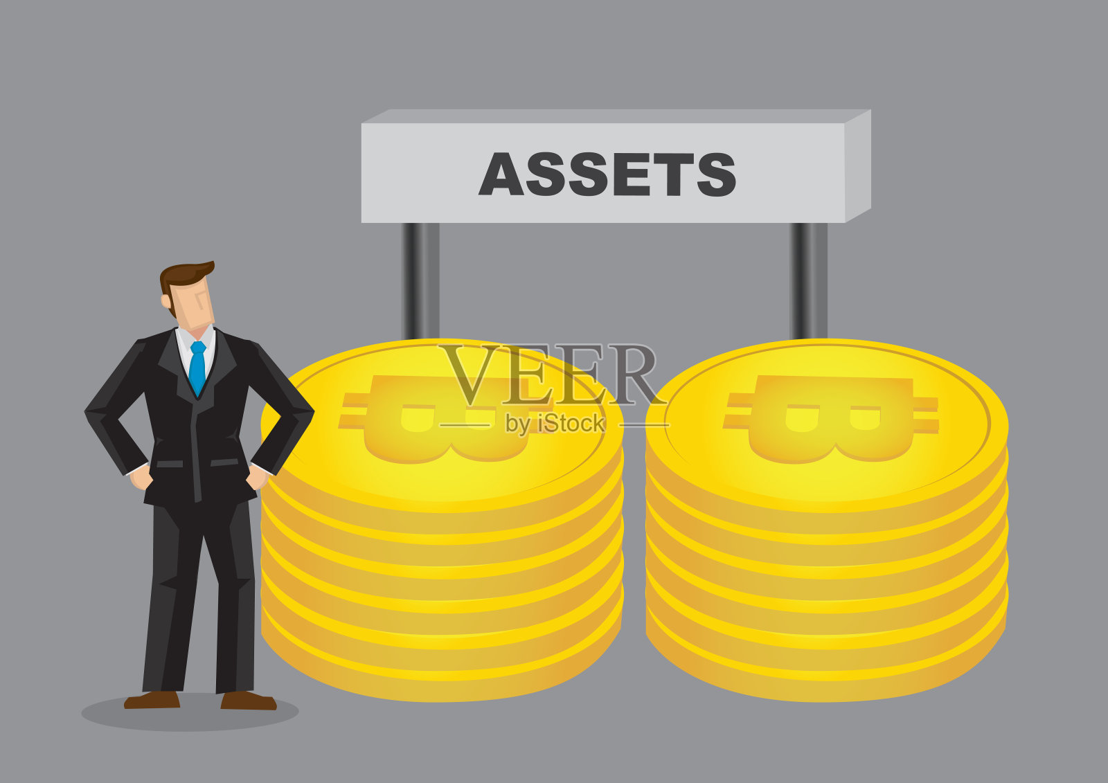 商人存储比特币作为未来资产。插画图片素材