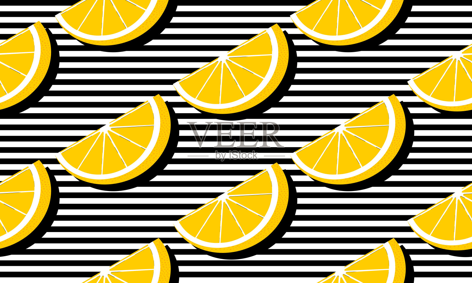 无缝背景与黑色条纹和切片柚子与深色阴影。插画图片素材