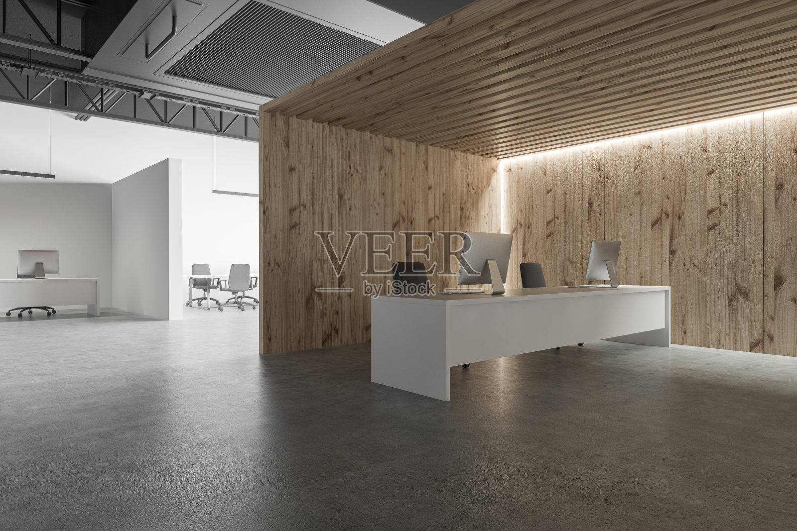 宽敞的工业风格开放式办公室照片摄影图片