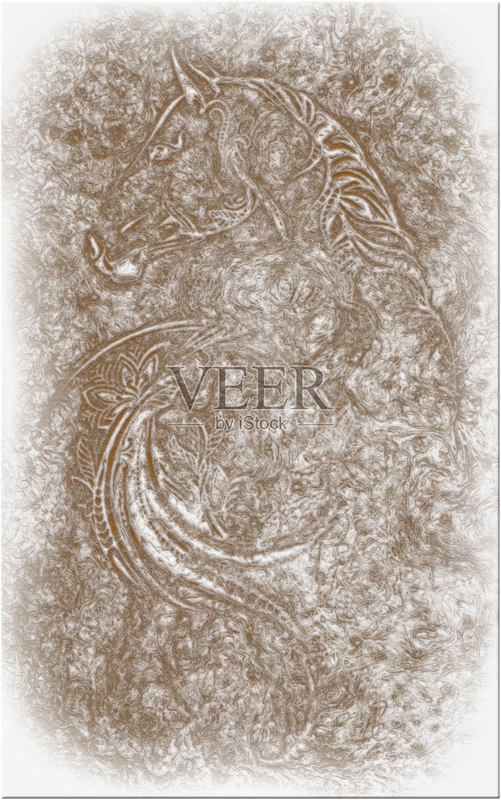 高质量的瓷或石质瓷砖与雕刻的马，用于墙壁或地面装饰照片摄影图片