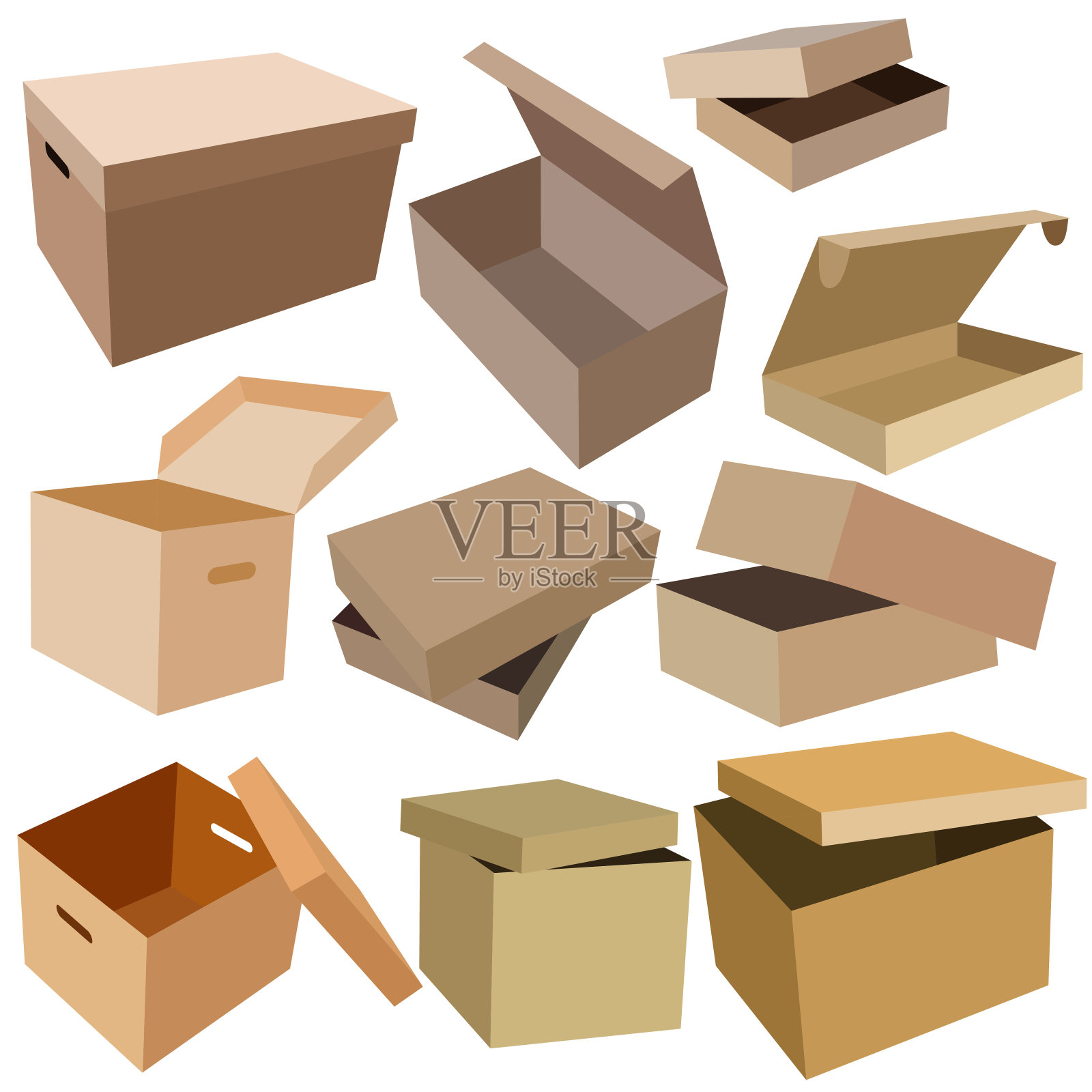 白色背景纸板箱特写镜头插画图片素材