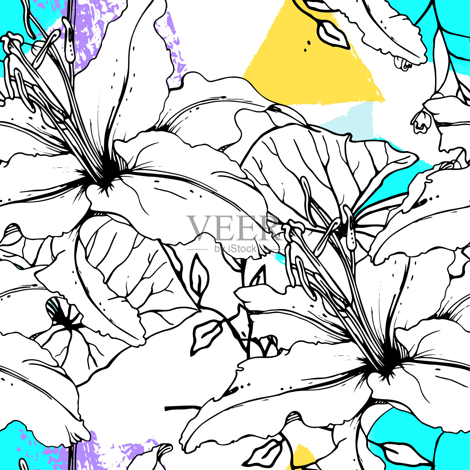 花卉几何印花热带丛林叶刷插画图片素材