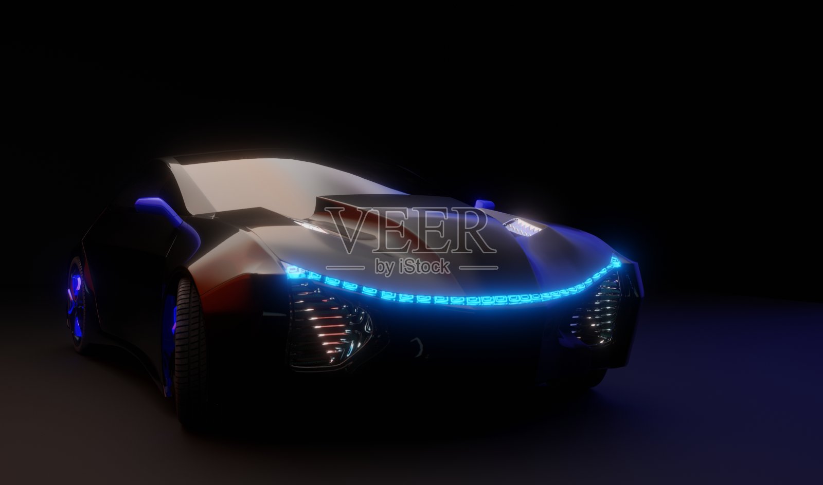 黑暗中的3D未来汽车模型照片摄影图片