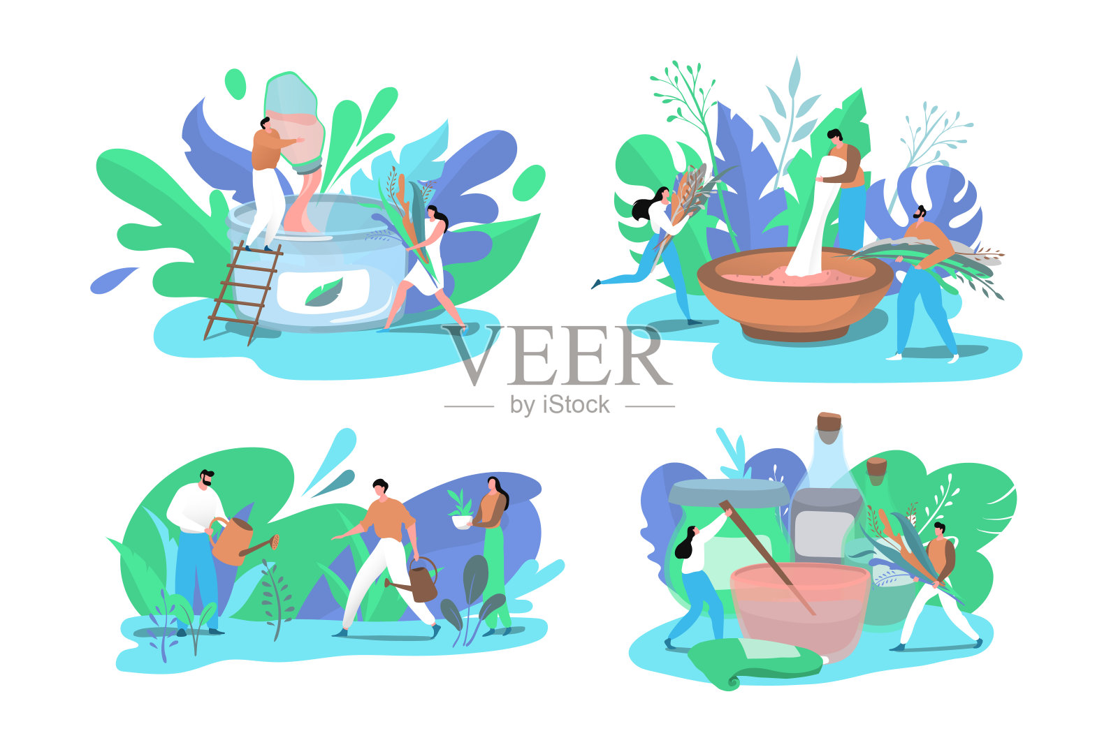 天然草本化妆品的生产理念，让人赏心悦目插画图片素材