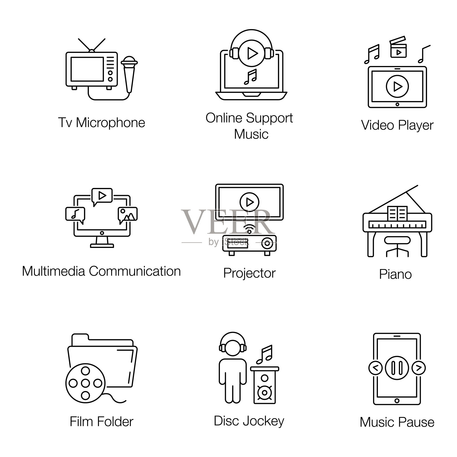 音乐和媒体线向量包插画图片素材