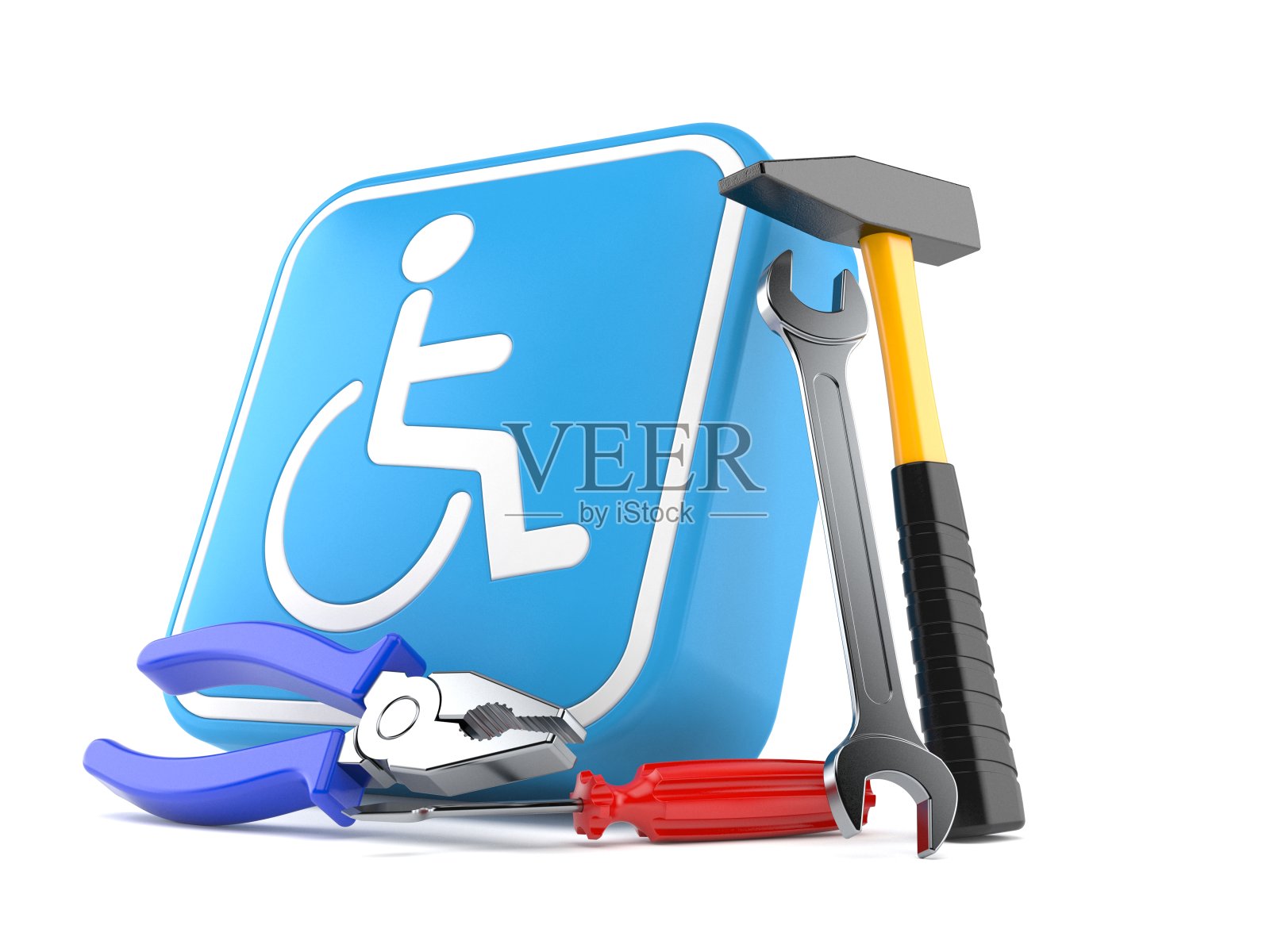 带有工作工具的残疾人标志照片摄影图片