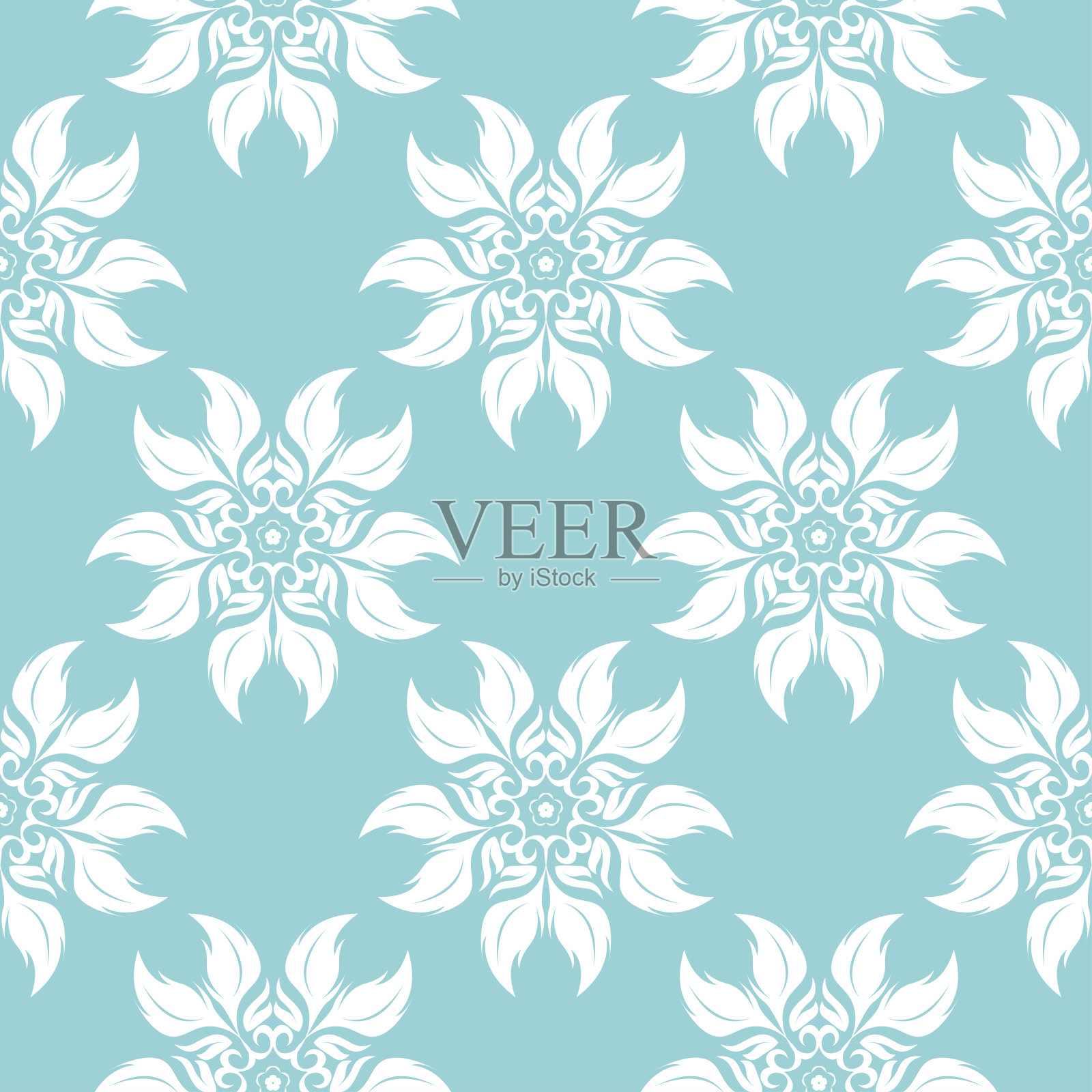 花卉无缝模式。蓝底白花插画图片素材