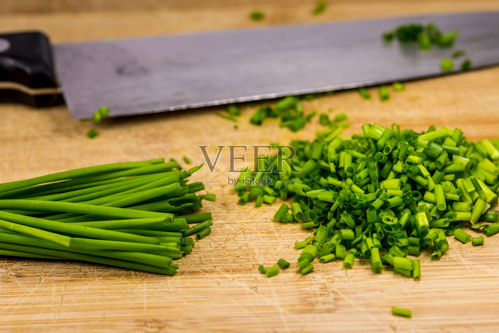 细香葱，新鲜切过的叶子特写照片摄影图片