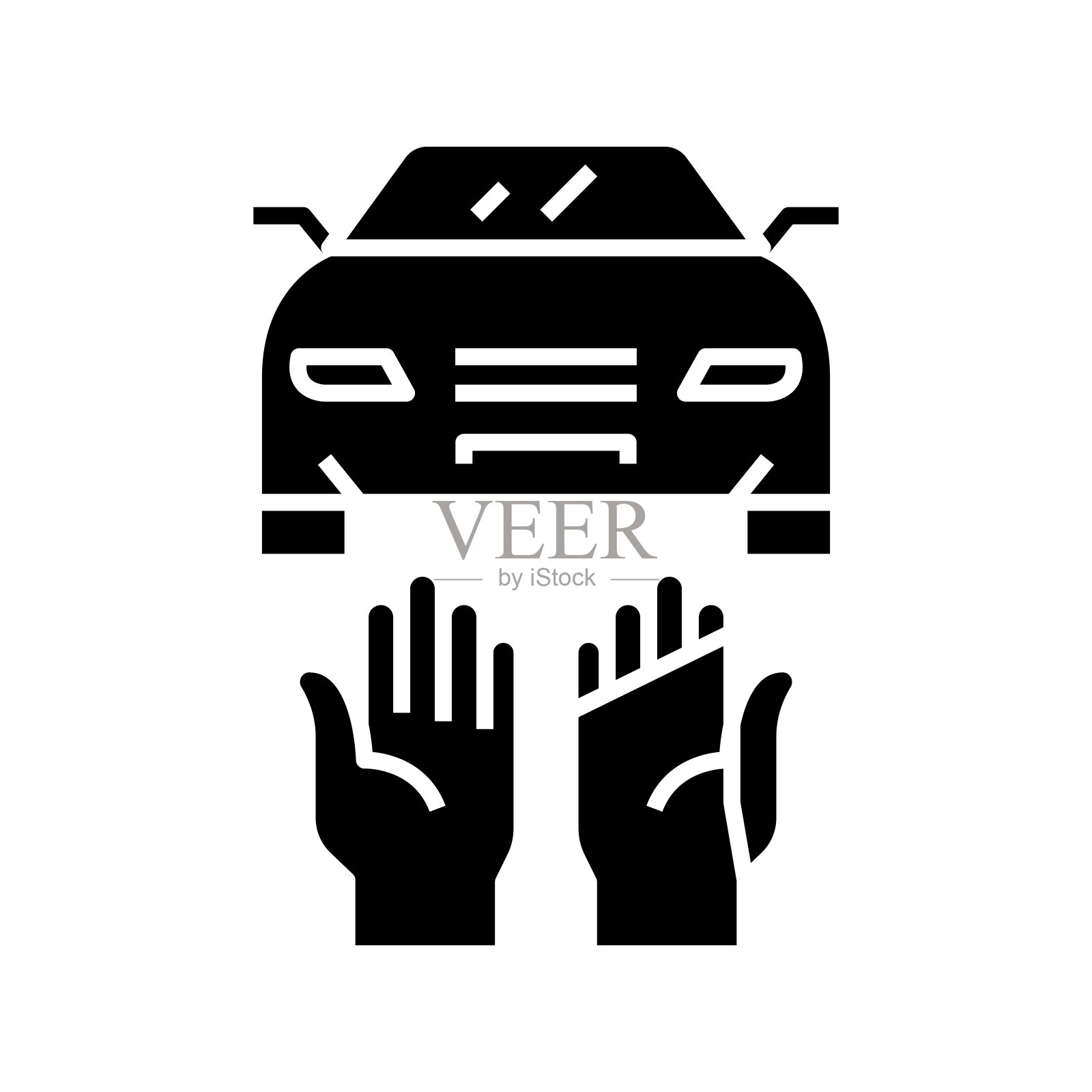 汽车防护黑色图标，概念插图，矢量平面符号，象形符号插画图片素材