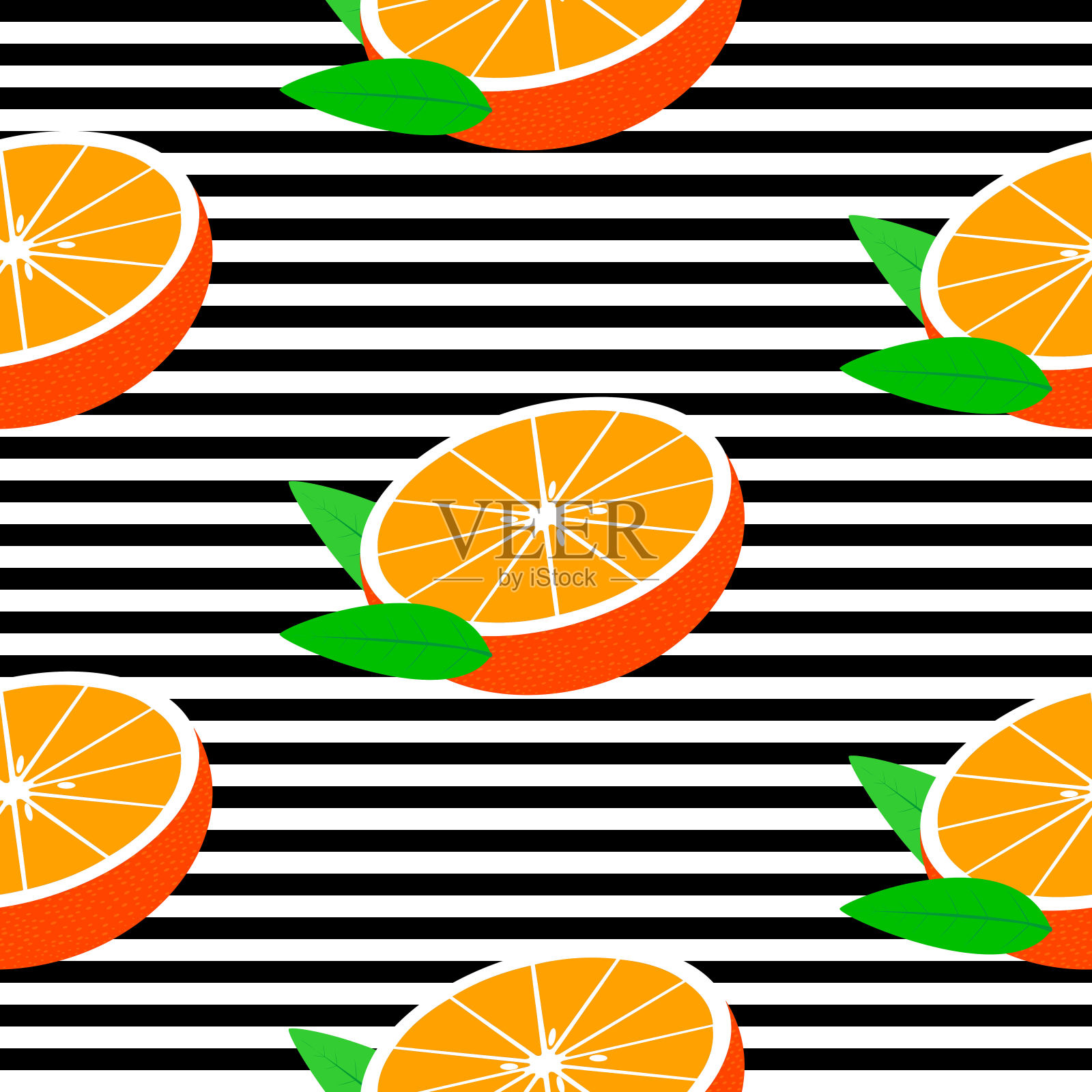 无缝背景与黑色条纹和半普通话与叶。插画图片素材