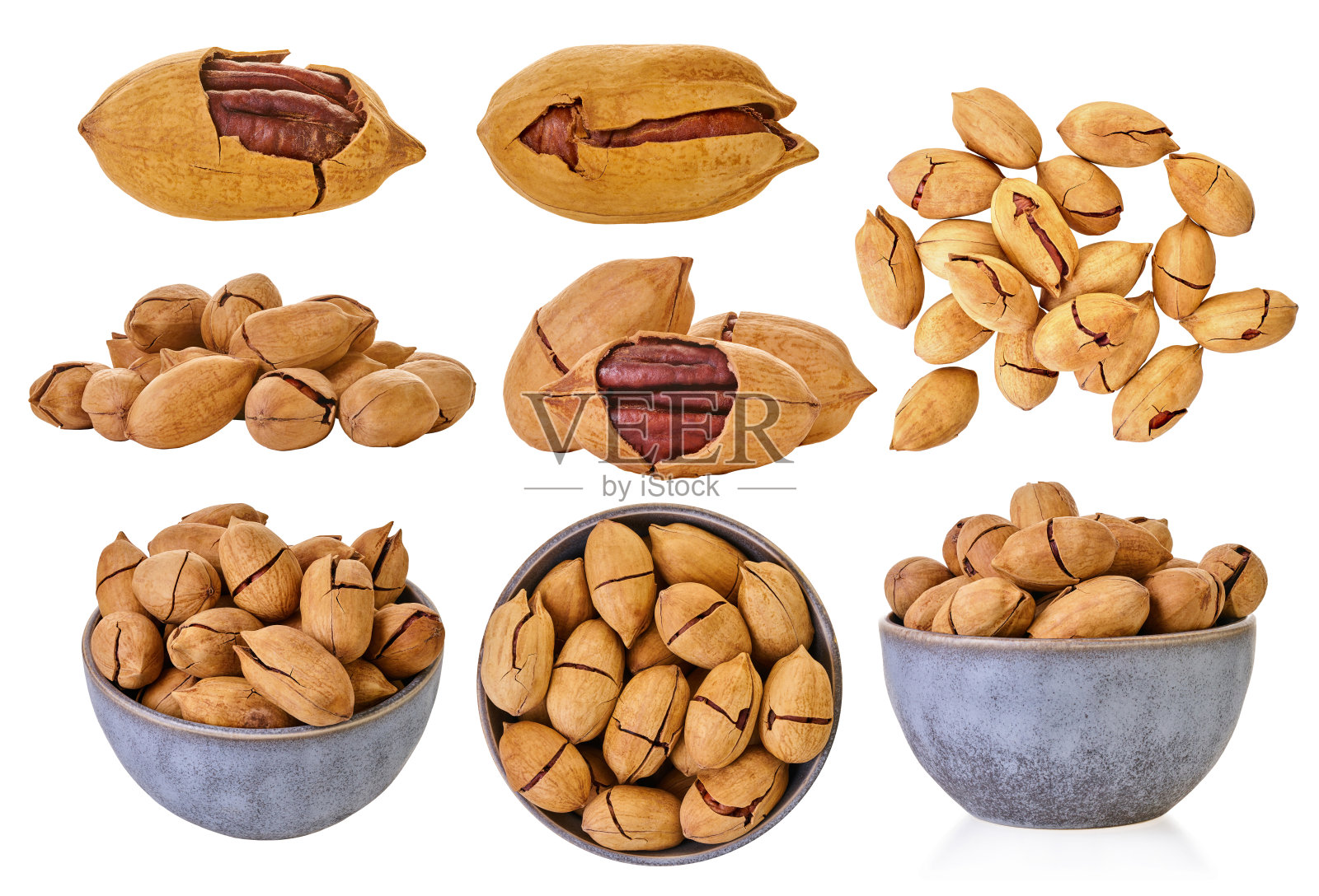 带有剪切路径的山核桃集照片摄影图片