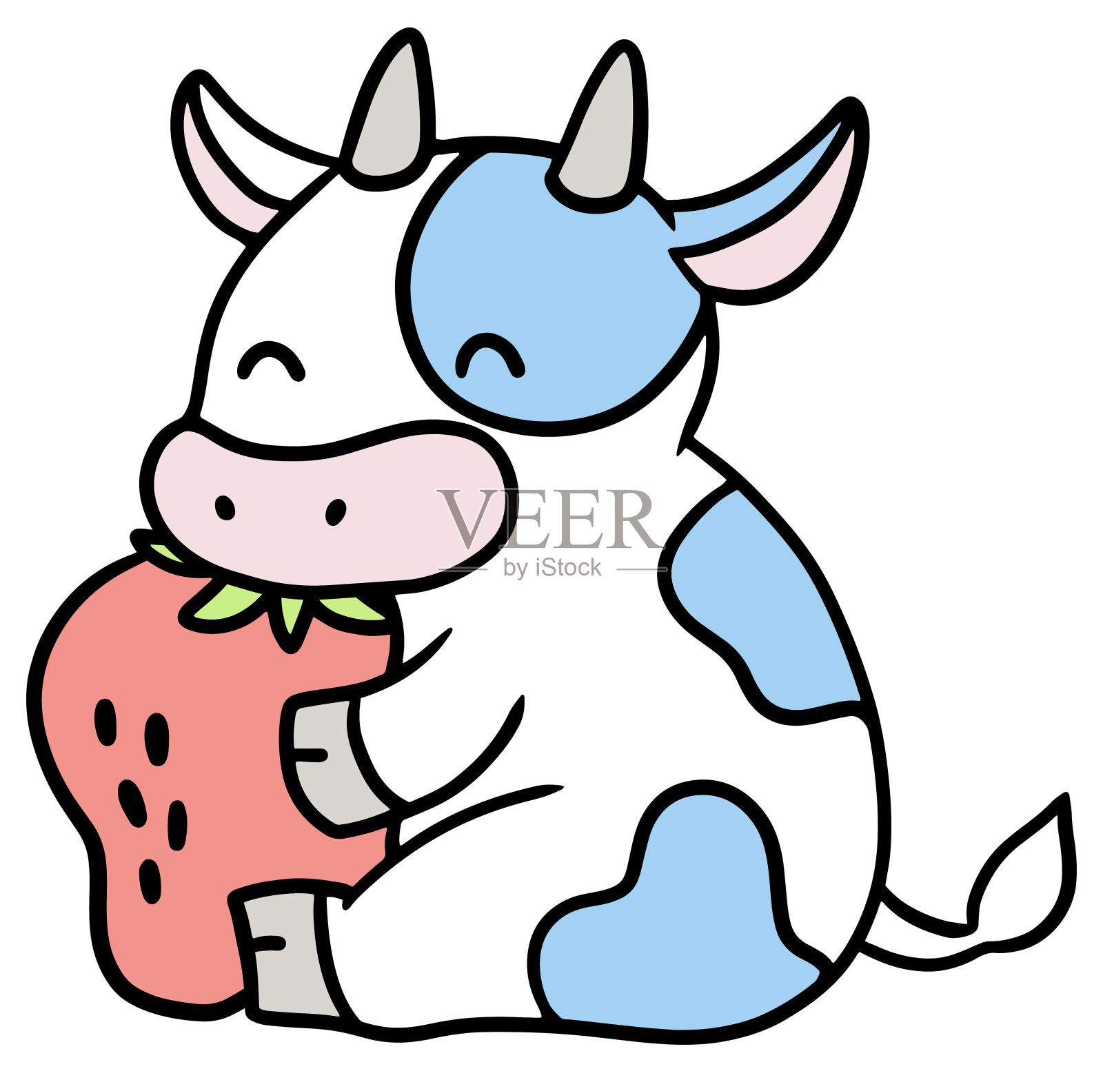矢量插图的奶牛抱着一个草莓插画图片素材