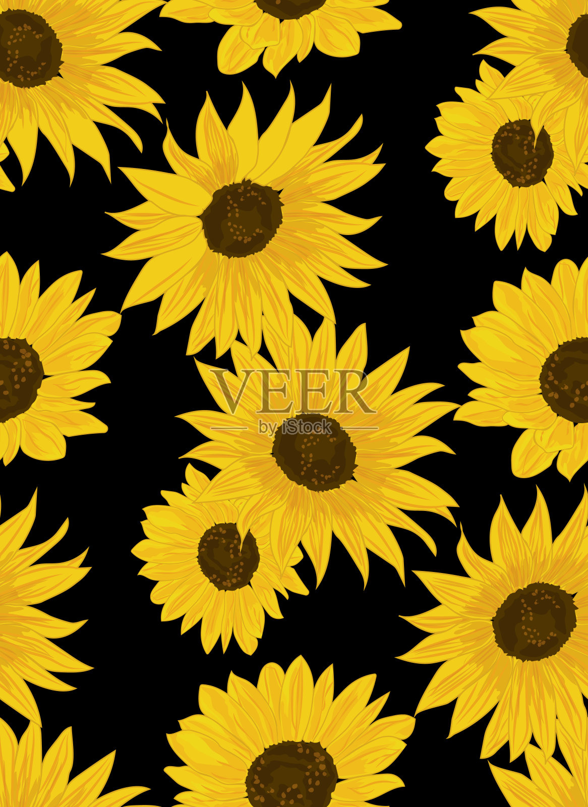 向日葵黑色-无缝图案。设计元素图片