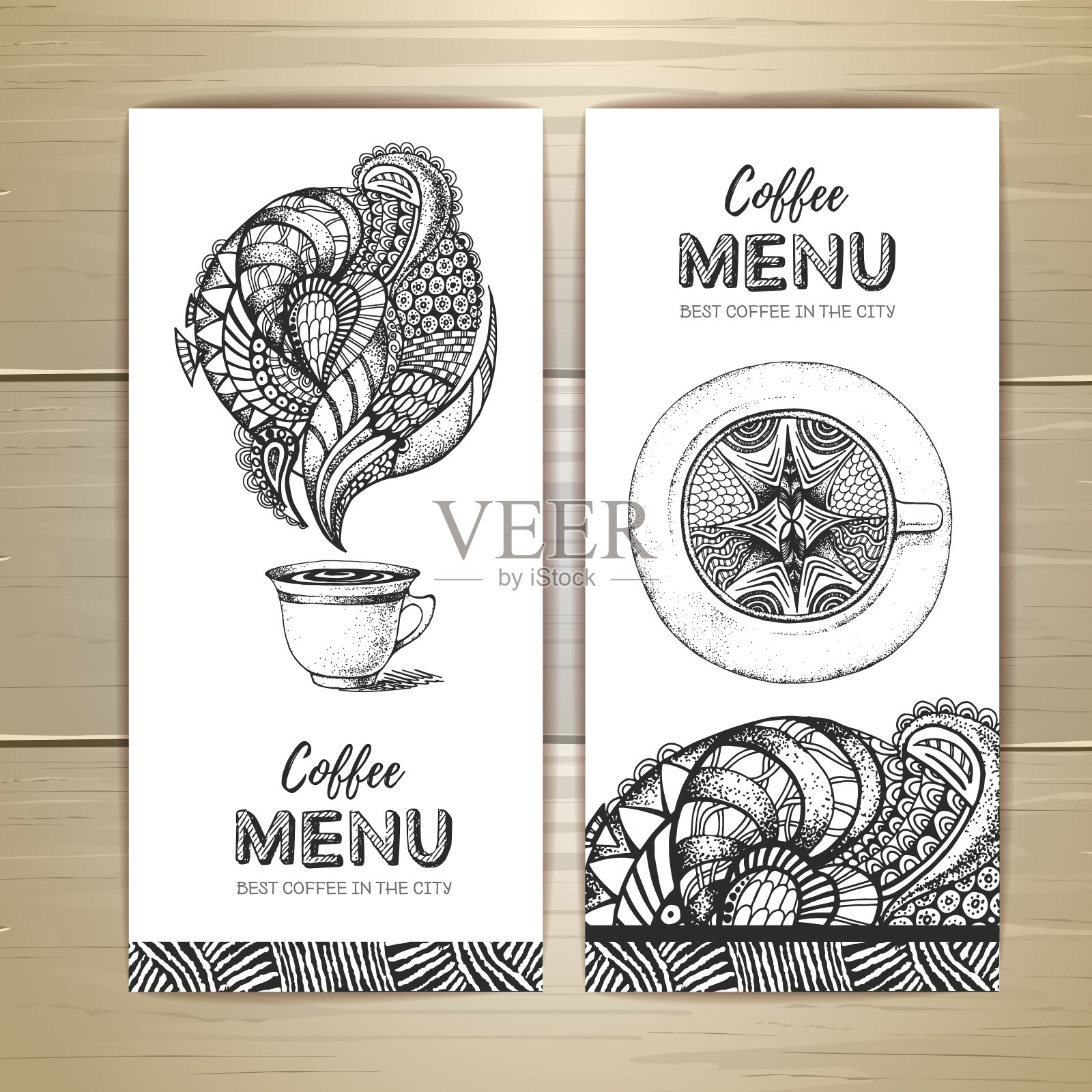 咖啡菜单设计。一杯咖啡或茶的装饰画插画图片素材