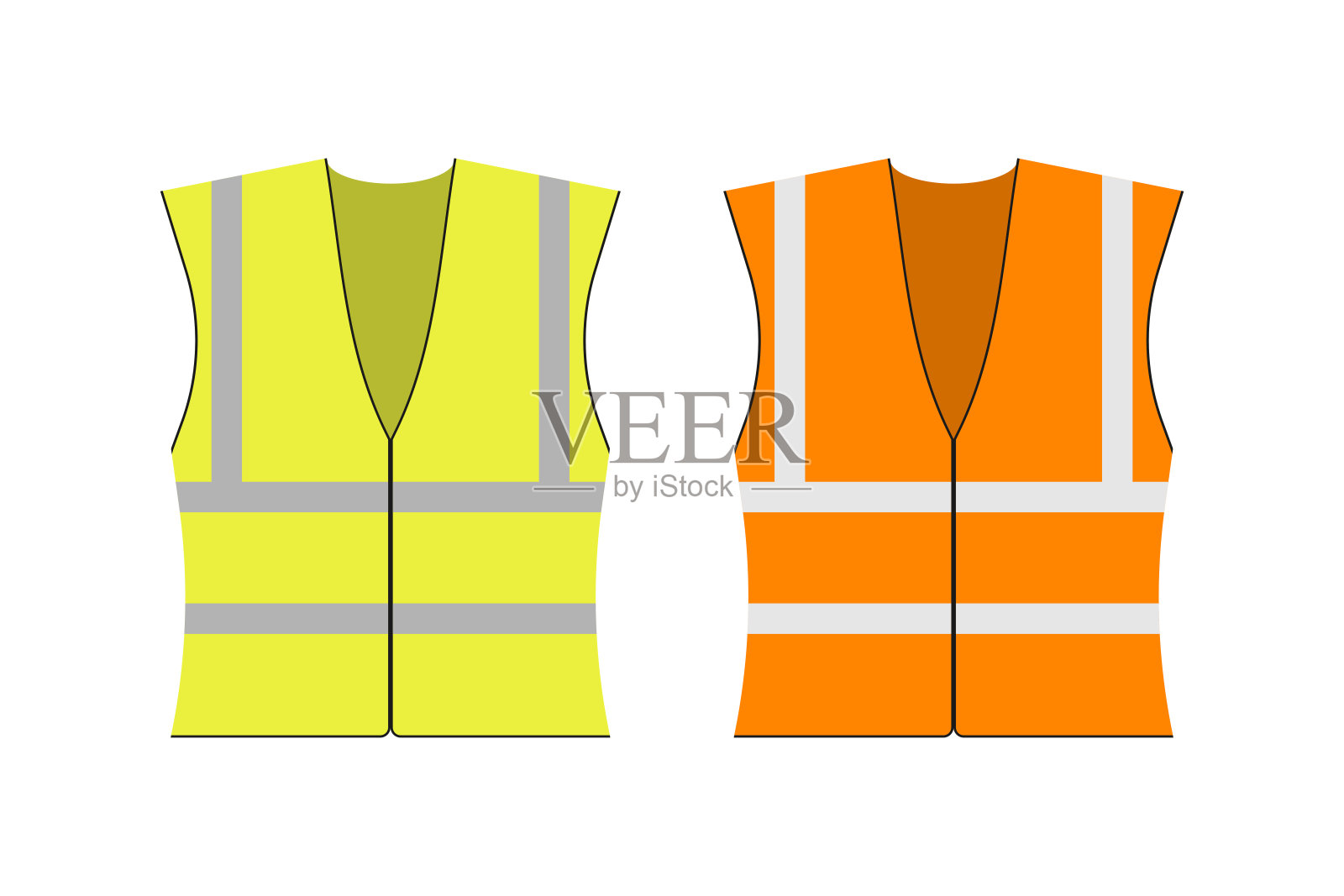 安全的夹克。一套黄色和橙色的带有反光条纹的工作制服。矢量插图。插画图片素材