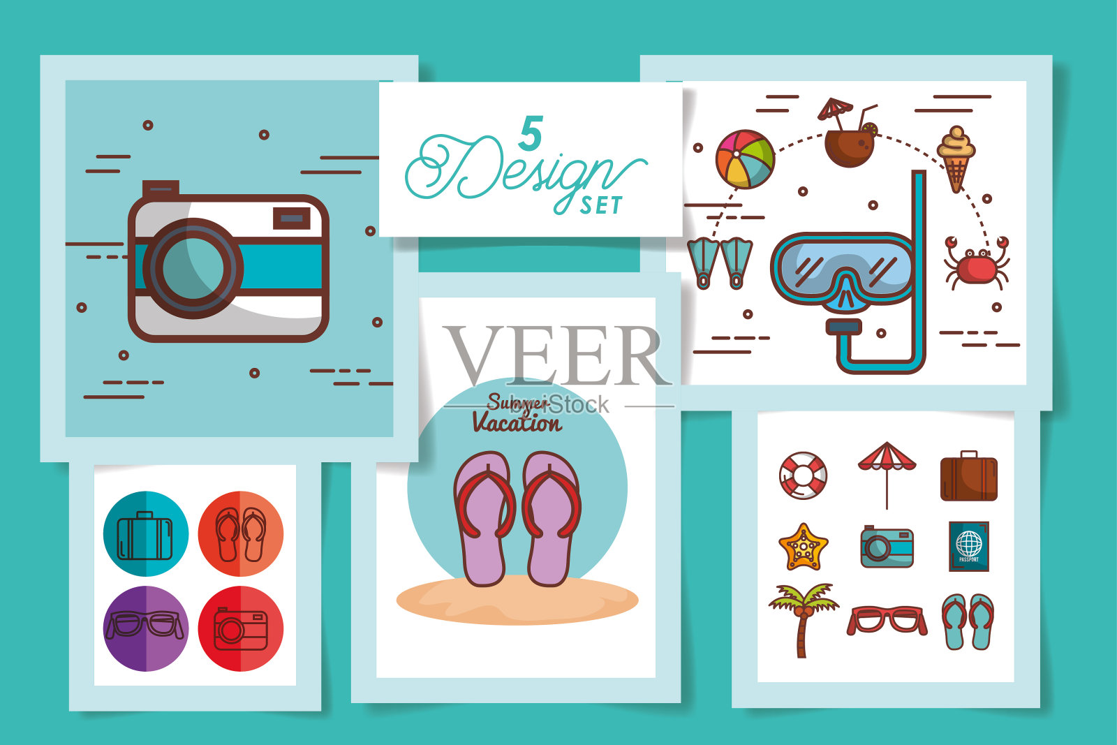五款夏季标志性设计插画图片素材