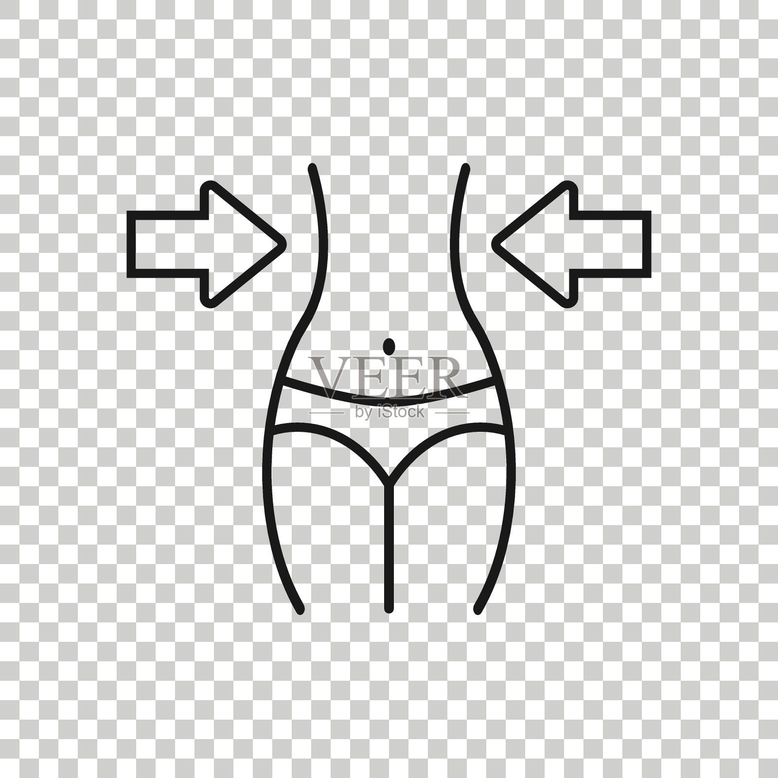 减肥图标在平坦的风格。腹部矢量插图在白色孤立的背景。运动腰的经营理念。插画图片素材