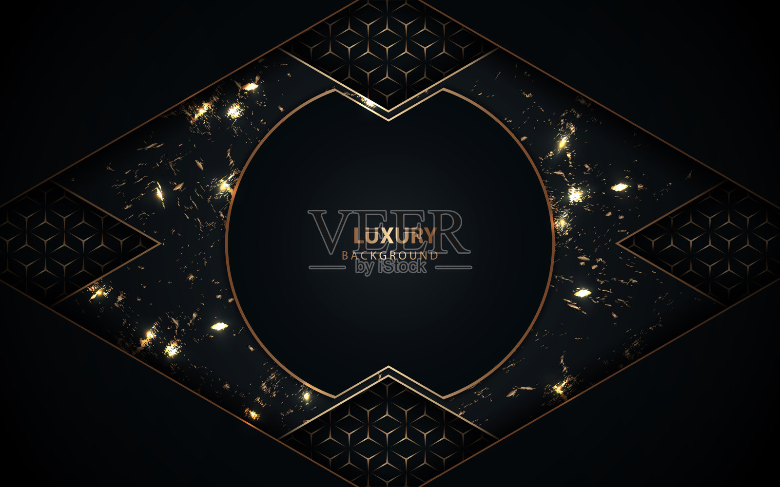 抽象的蓝色纸形状背景与金色装饰插画图片素材