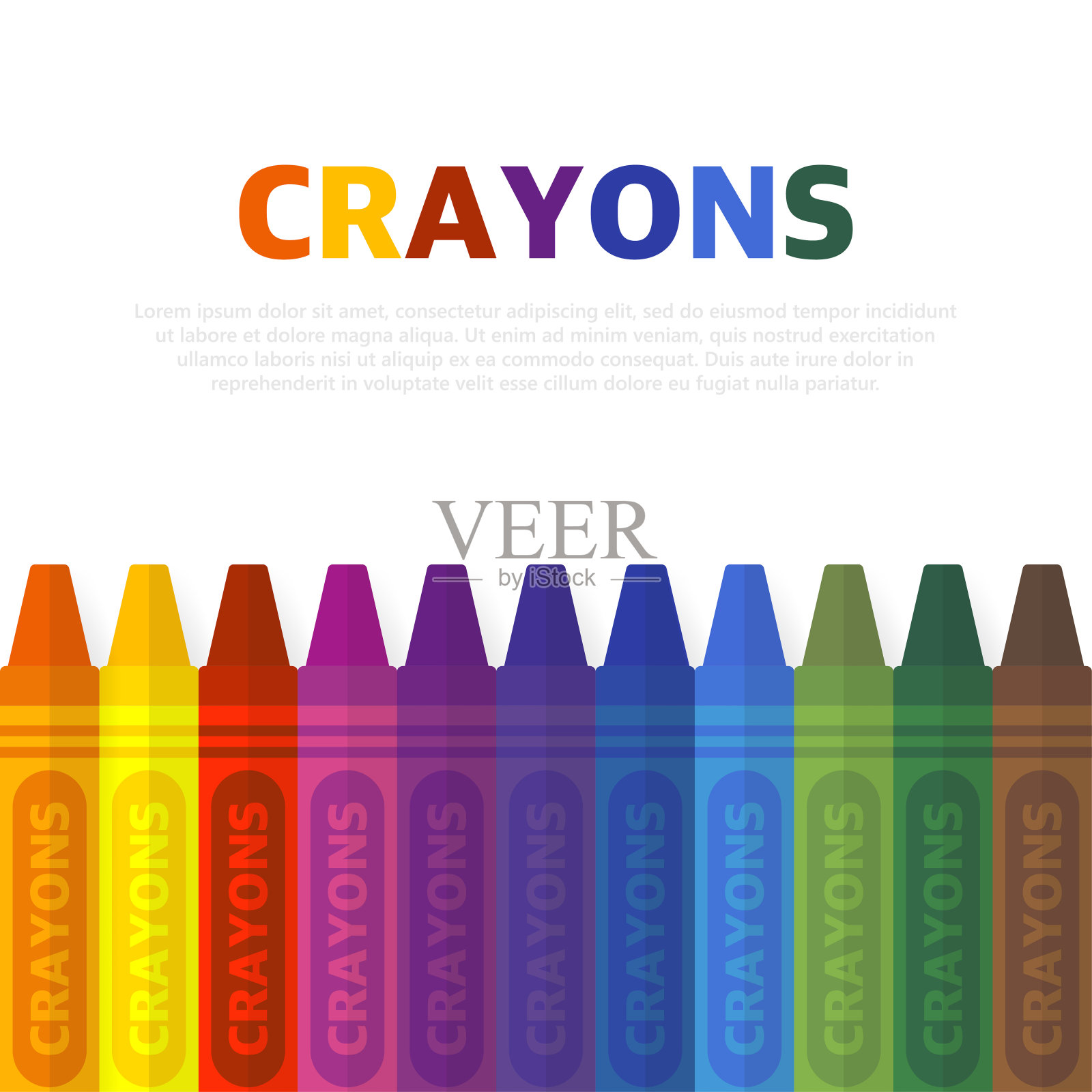 矢量彩色蜡笔。艺术设置儿童学校工艺美术供应图形。矢量插图。插画图片素材