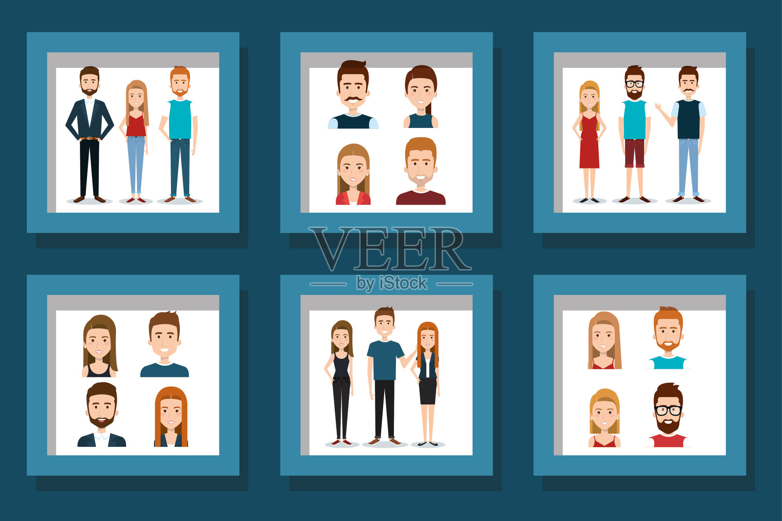 捆绑设计的年轻人插画图片素材