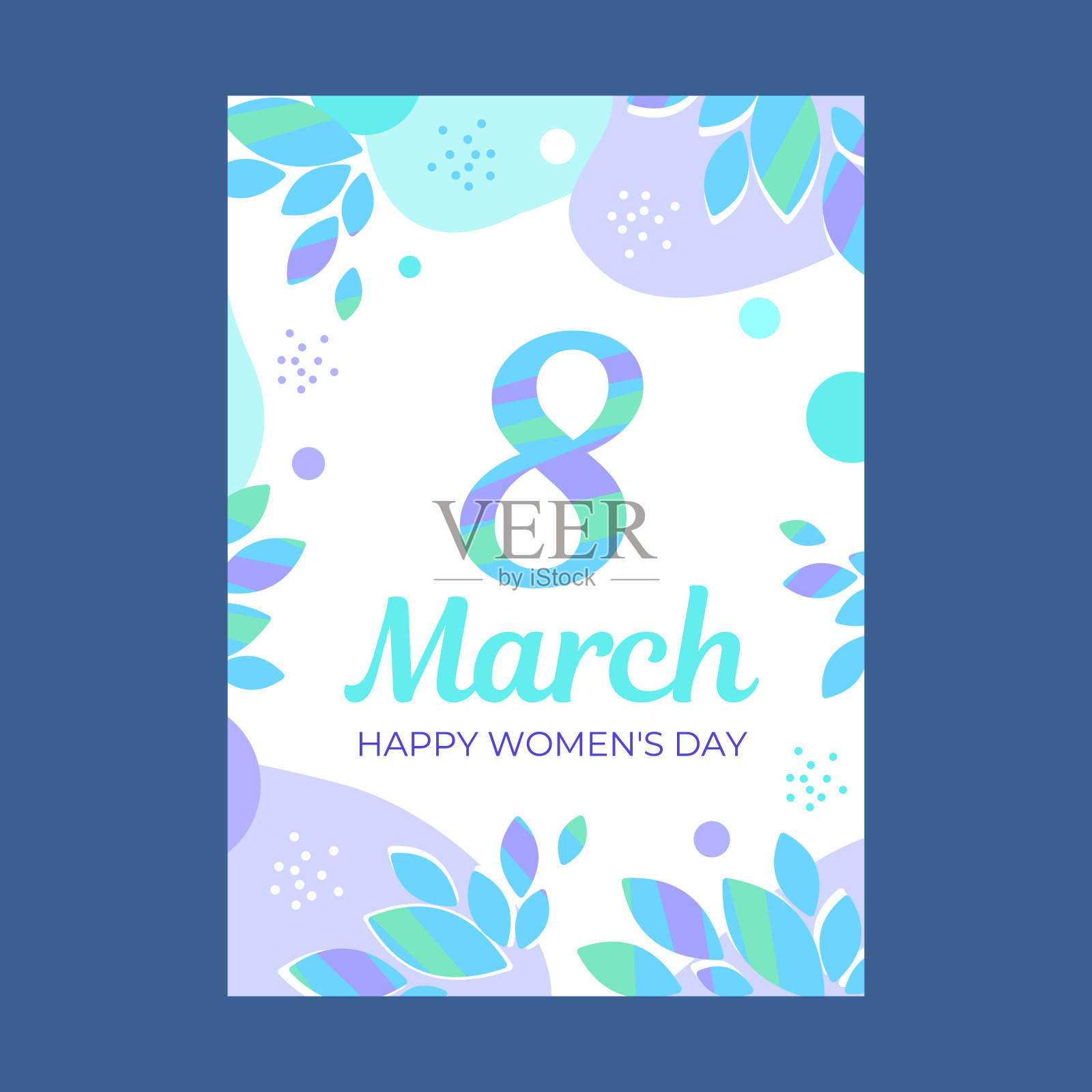 3月8日贺卡与植物，树叶，花和字母设计。国际妇女节，与数字八母亲节快乐。时尚设计模板。矢量图插画图片素材