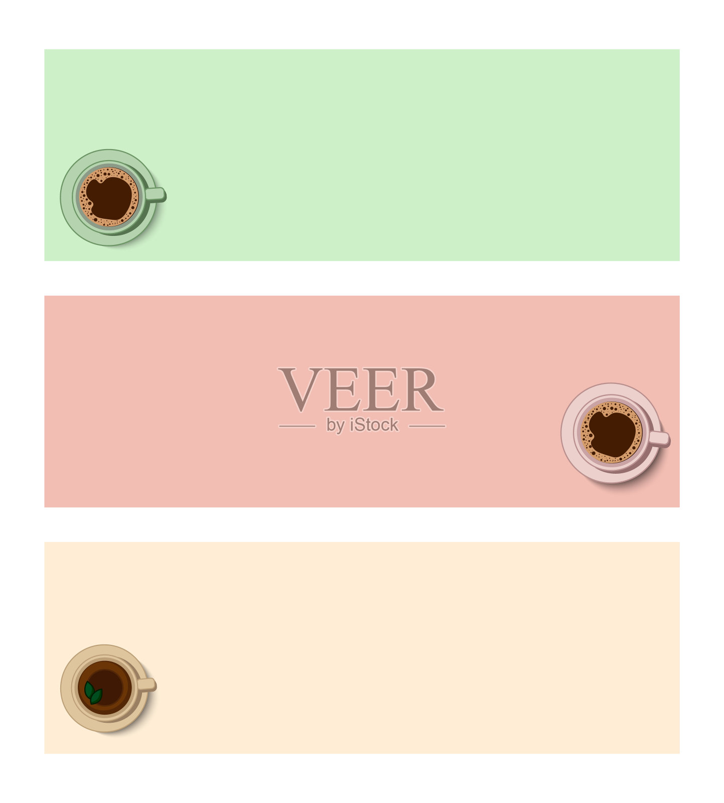 为商店和社交媒体制作的带有茶和咖啡的横幅。早上在咖啡馆或餐厅吃早餐。矢量装饰墙纸模拟社交媒体和高亮模板插画图片素材