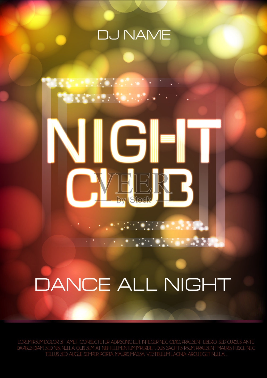 霓虹灯。夜总会迪斯科舞会海报插画图片素材