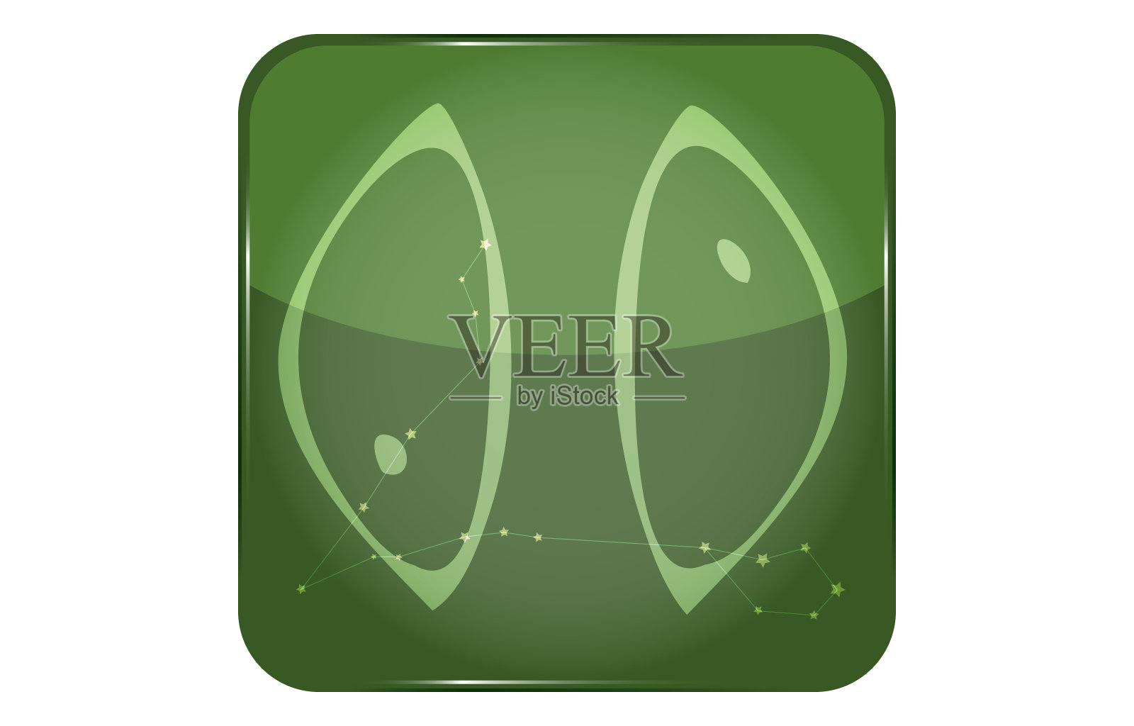 12星座绿色按钮图标与星星形状添加:双鱼座插画图片素材