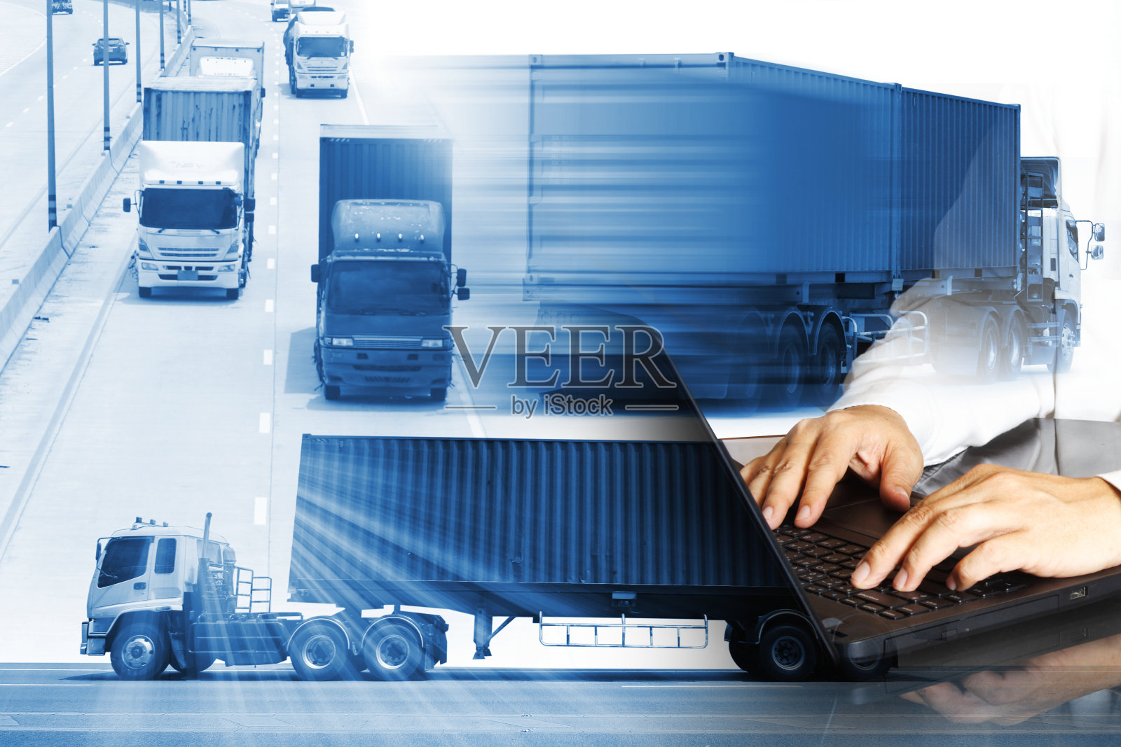 卡车在路上行驶，开车在路上行驶，运输物流理念照片摄影图片