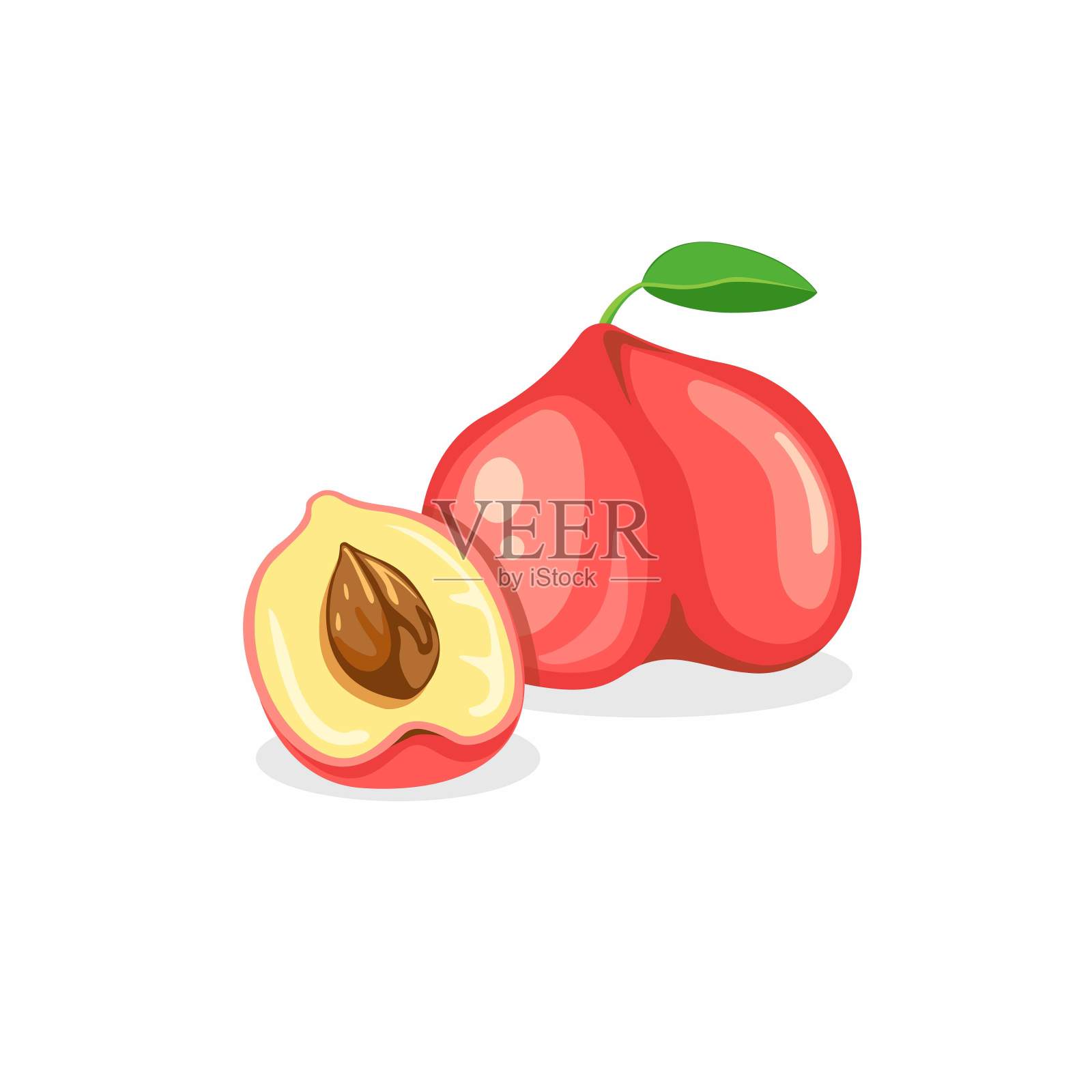 熟桃切片。夏季水果在卡通平面插图矢量孤立在白色背景。插画图片素材