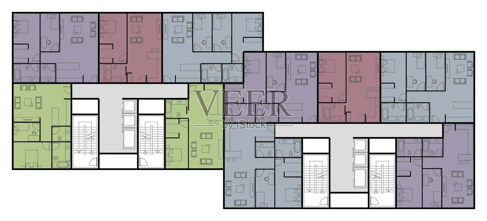 两套公寓带有不同类型的住宅单元。插画图片素材