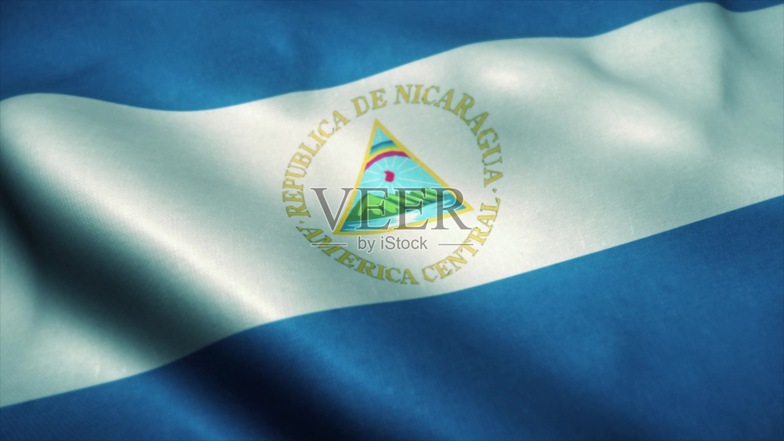 尼加拉瓜国旗在风中飘扬。尼加拉瓜国旗。尼加拉瓜的标志。3d插图照片摄影图片