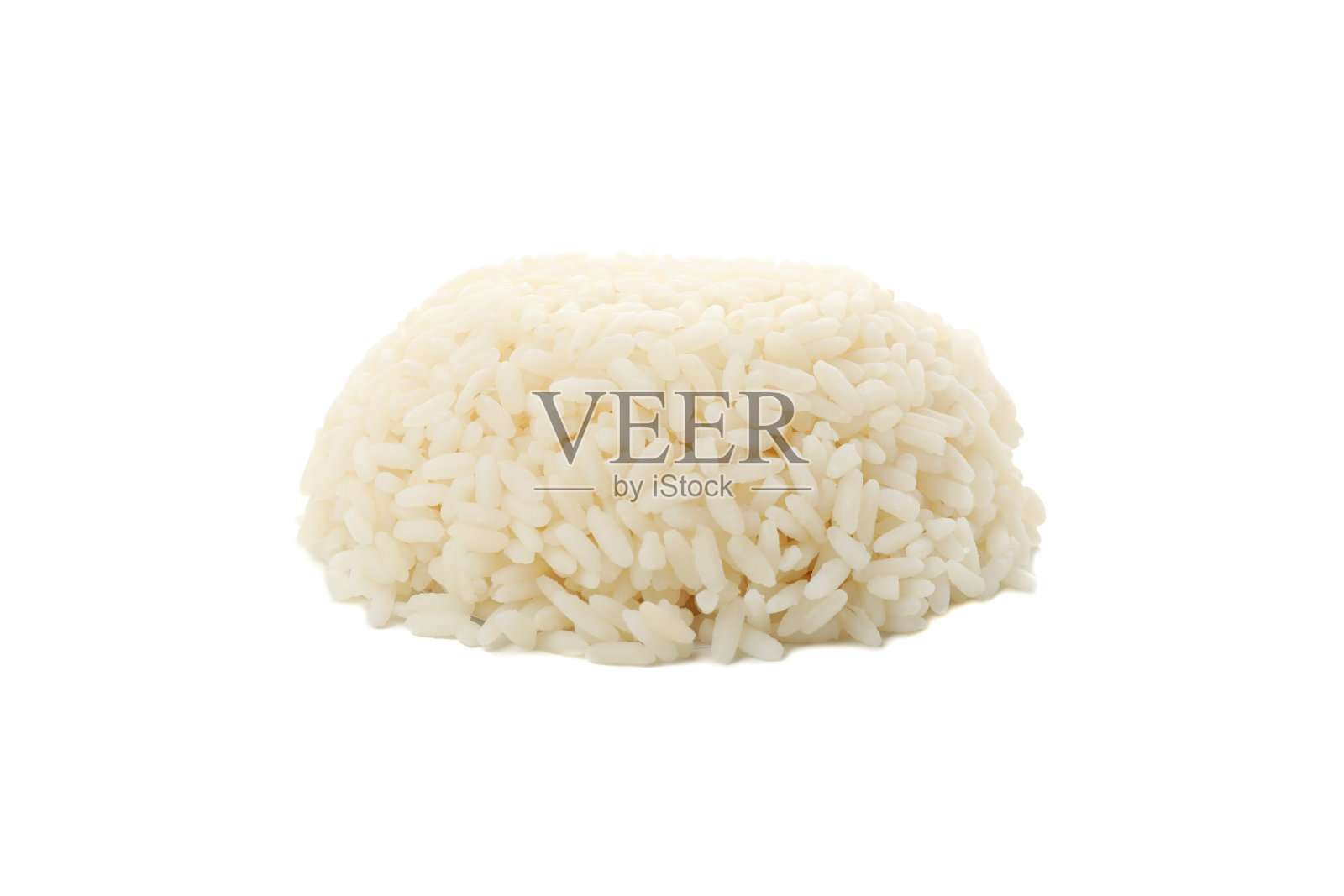 在白色背景上分离的煮过的白米照片摄影图片