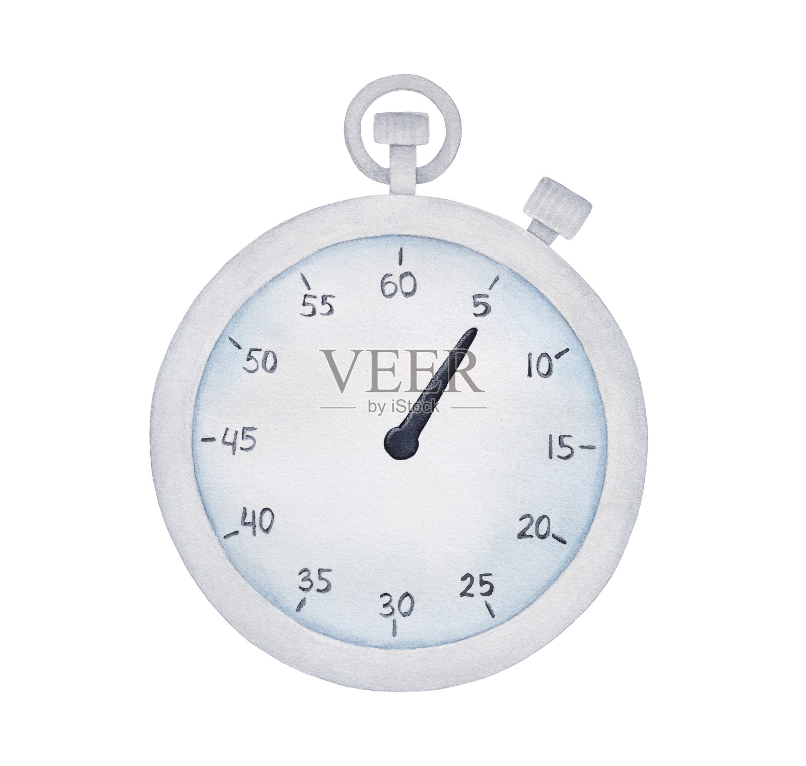 水彩插图的经典时钟定时器。标志着快递服务、速度、期限的概念。手绘水彩素描在白色，剪纸剪辑艺术元素的创意设计。插画图片素材