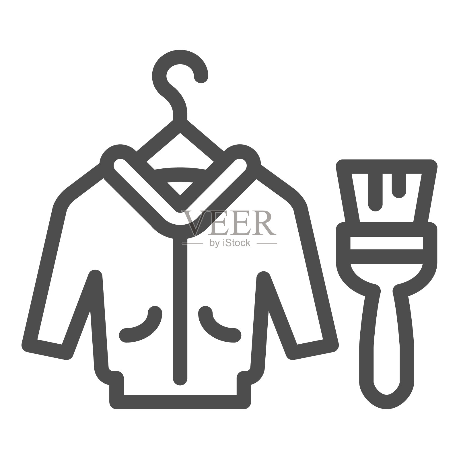 皮革修理线图标。夹克和笔刷矢量插图孤立在白色。服装清洗轮廓风格设计，专为网页和应用设计。Eps 10。插画图片素材