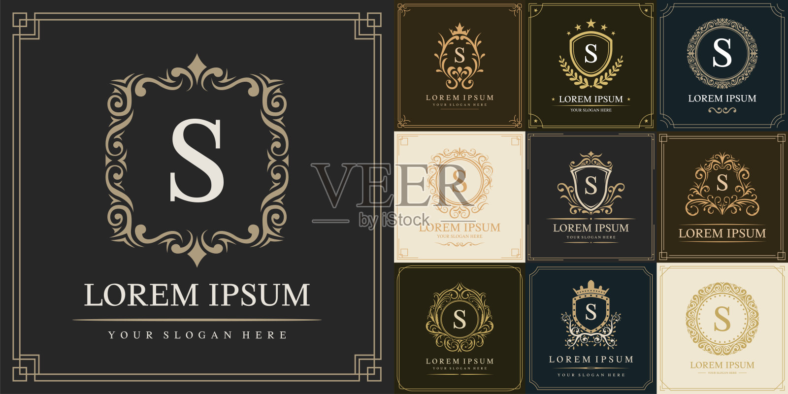 豪华标志模板，首字母类型S，矢量插图插画图片素材